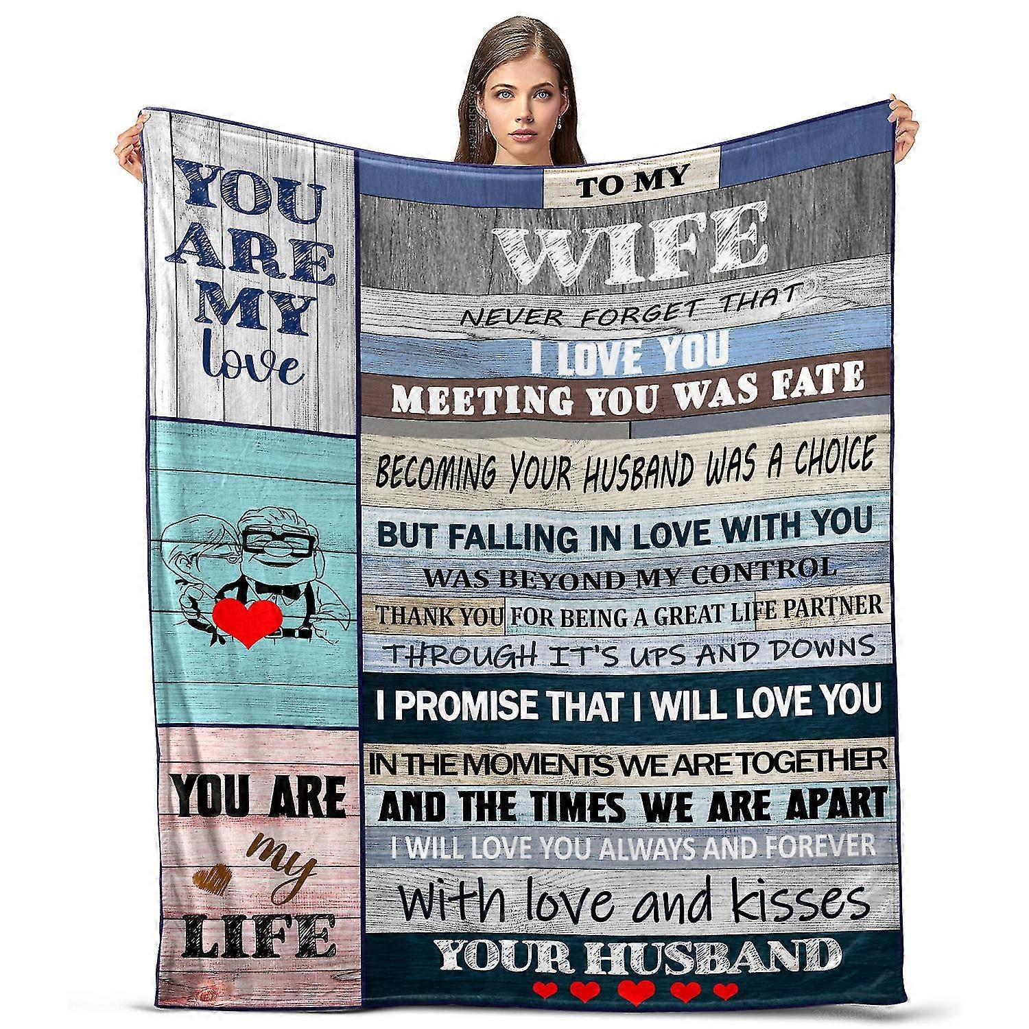 Lightweight and Smooth Blanket for Wife with You Are My Love and You Are My Life Print
