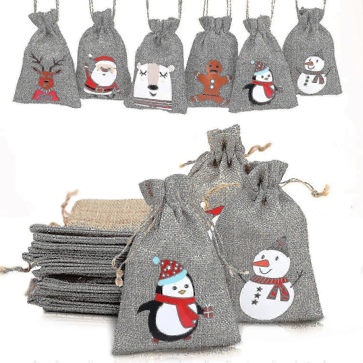 Jul Jute Sack, 24 stycken presentgodispåse