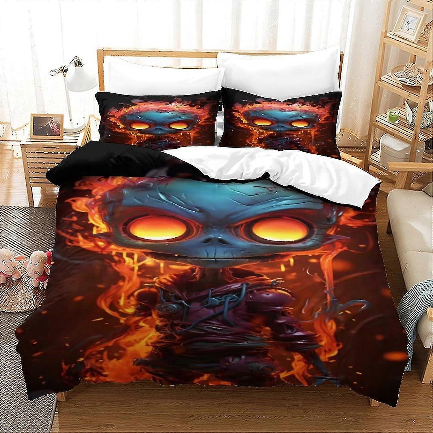3 Piece Skeleton Man Bedding Set, 3D Printed Pillowcase, Hidden Zip, Romantic Graffiti Style Microfiber Duvet Cover for All Ages