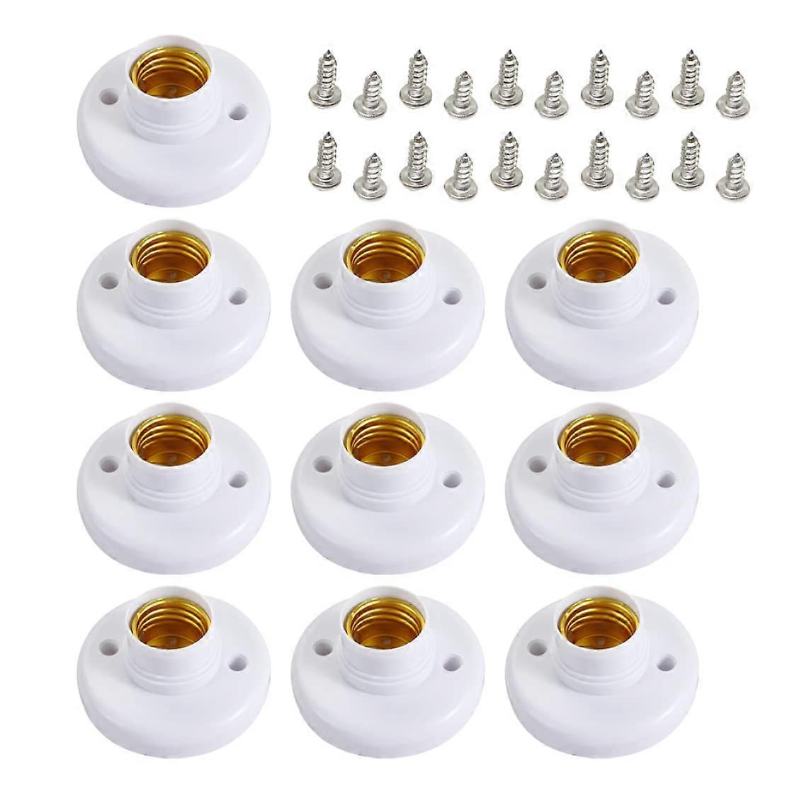 10 Pcs E27 Bulb Socket, E27 Lamp Holders Round Plastic Screw Base, with Screws(White)