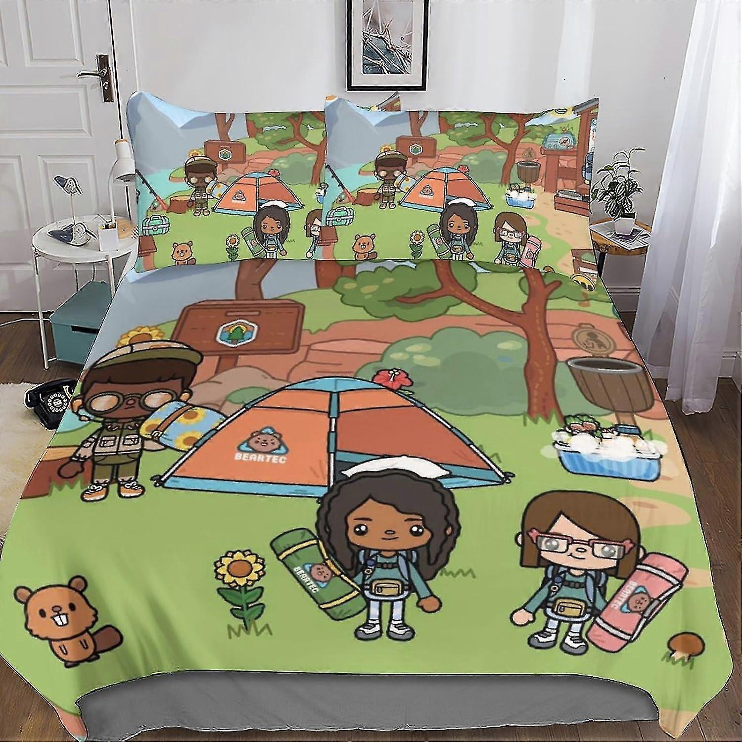 Conjunto de cama impresso de animação fofa Conjunto de capa de edredão 3 peças para crianças adolescentes meninos Capa de colcha com zíper