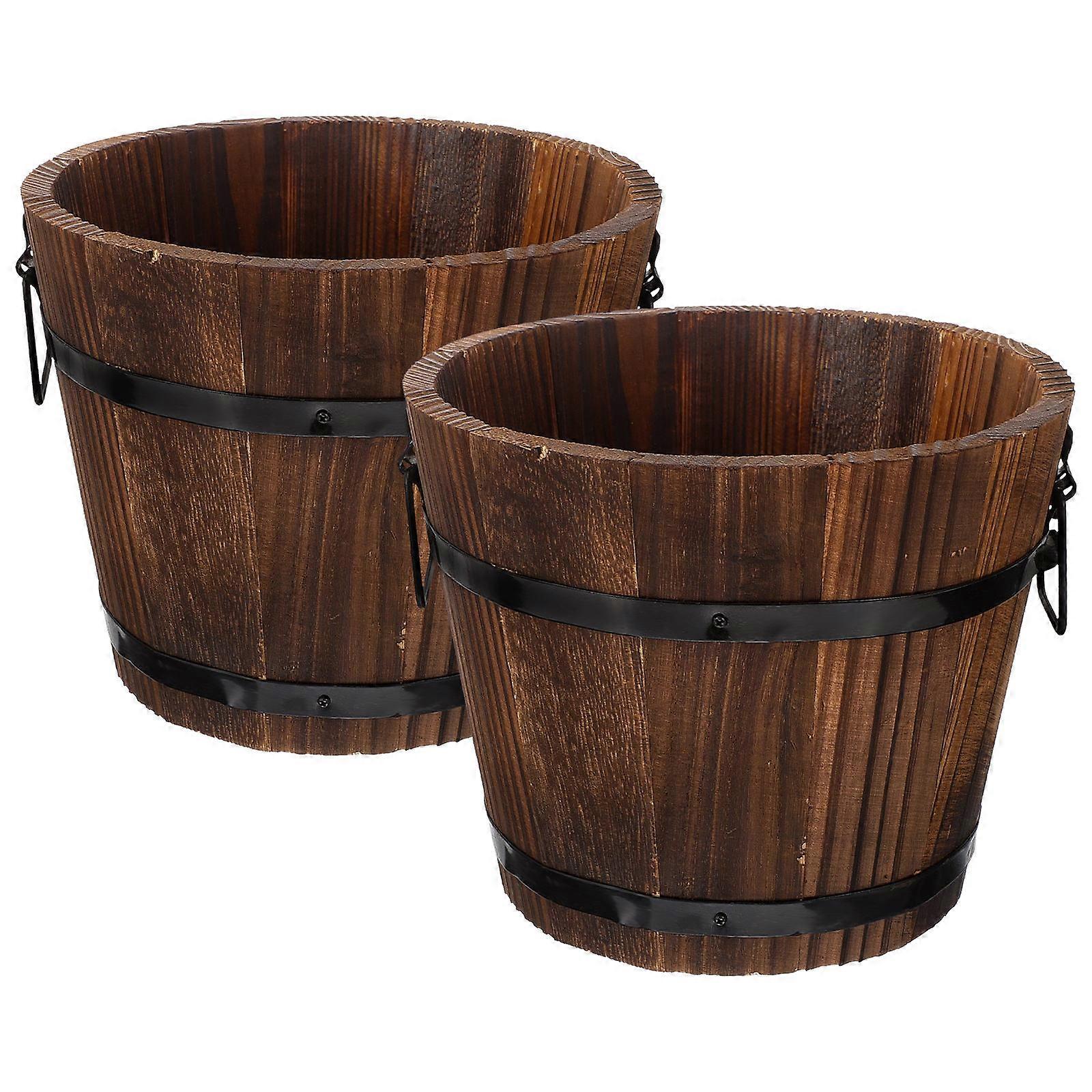 2Pcs Wooden Flower Pots Practical Succulent Planter Decoration