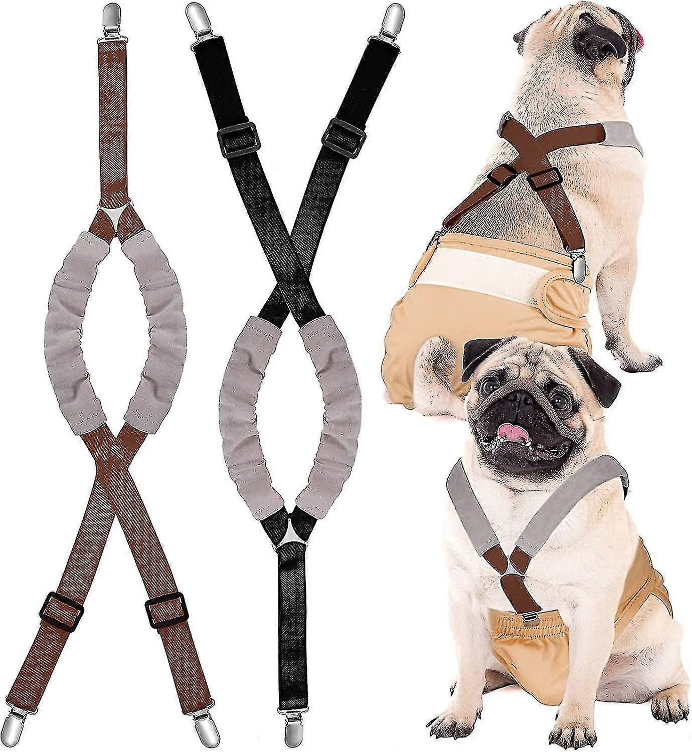 2 Pieces Dog Diaper Suspenders Belly Bands Canine Harness Keep Diaper on Your Dog for Small Medium and Large Dogs (Black, Brown, Small) Small