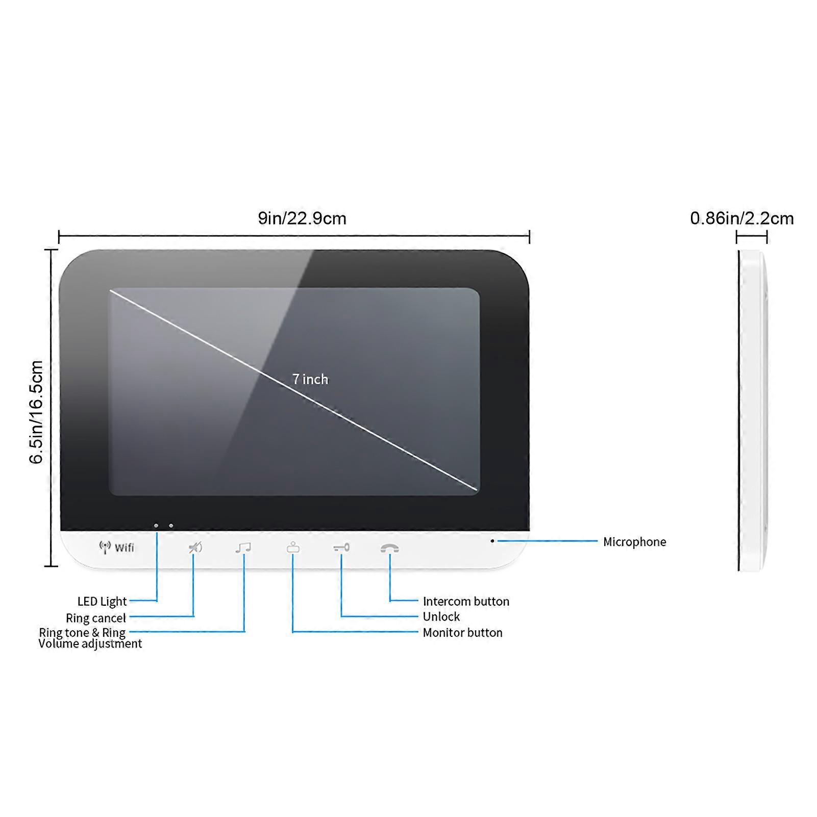 Smart Doorbell WiFi Video Intercom 7in Touch Screen Waterproof Dustproof Home Security 100‑240VUS Plug