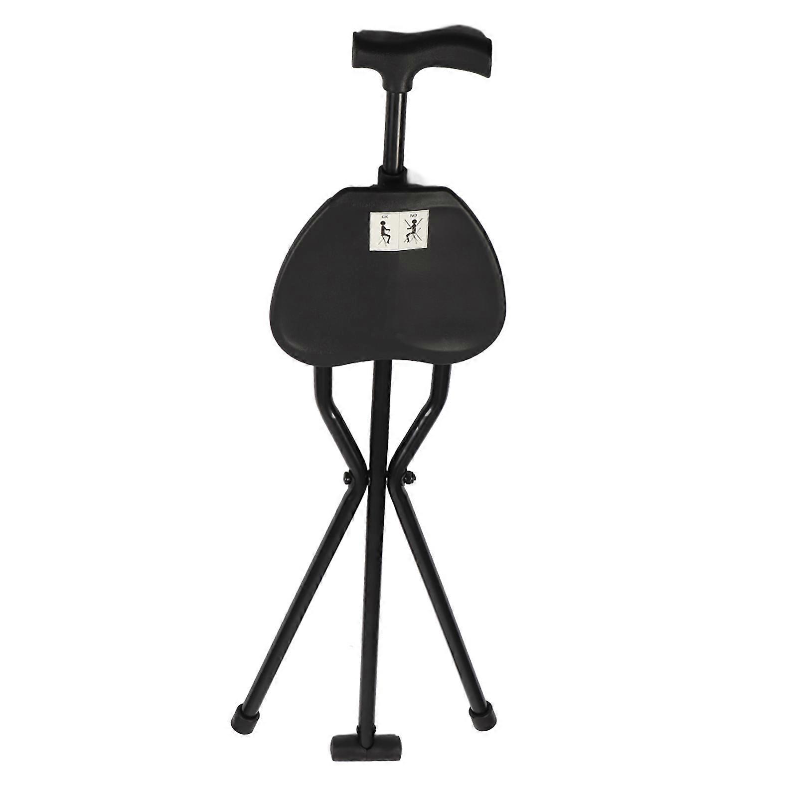 Foldable Crutch with Seat 3 Legs Handle Cane Walking Stick Unisex for Elderly
