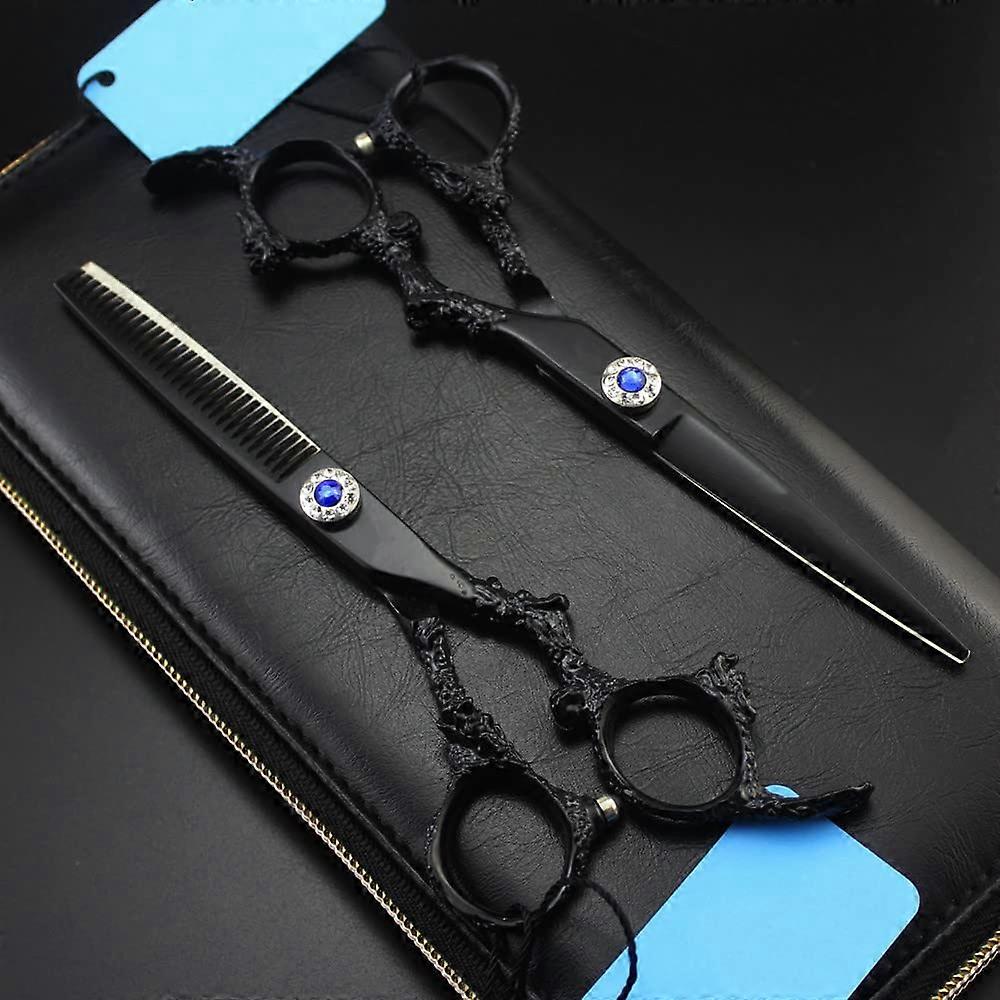 Hair Cutting Scissors 6 Inch, Professional Japanese 440C Steel, Black Dragon Grip, Thinning Shears with Case