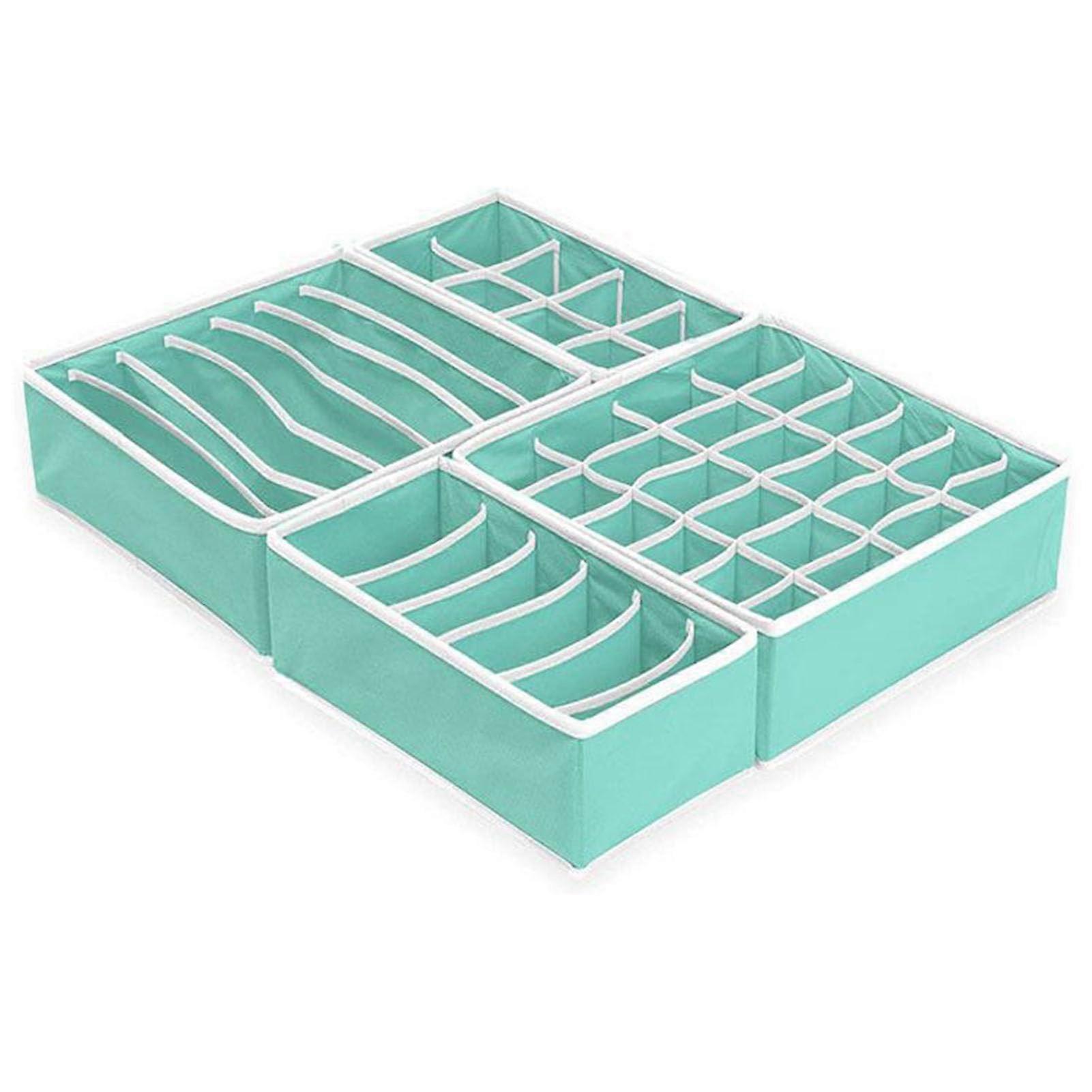 Drawer Organizer, 4 Pieces, Foldable Fabric, Large Capacity, Storage Box for Panties, Bras, Socks, Green