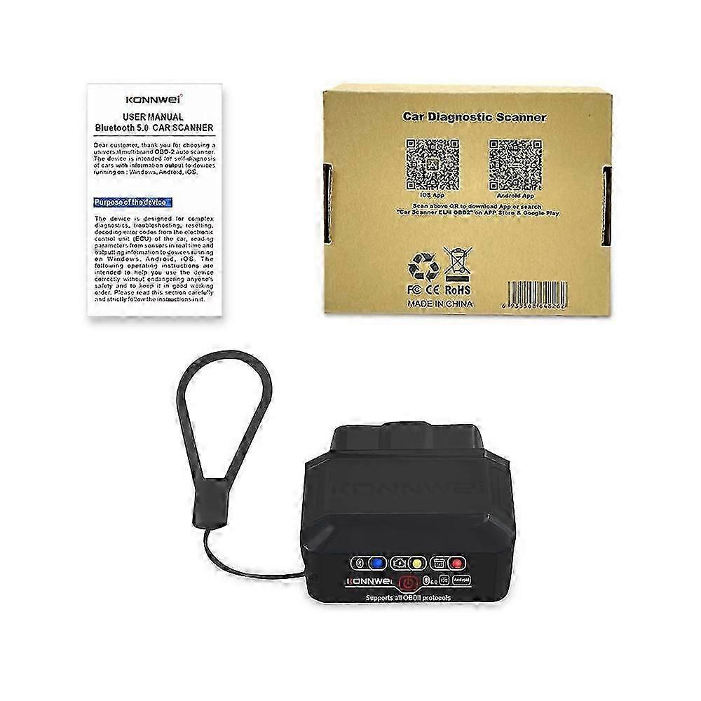KONNWEI KW906 ELM327 V1.5 OBD2 Scanners Bluetooth 5.0 For Android/IOS ELM 327 V1 5 OBD 2 Car Diagnostic tool Auto Fault Detector-jc