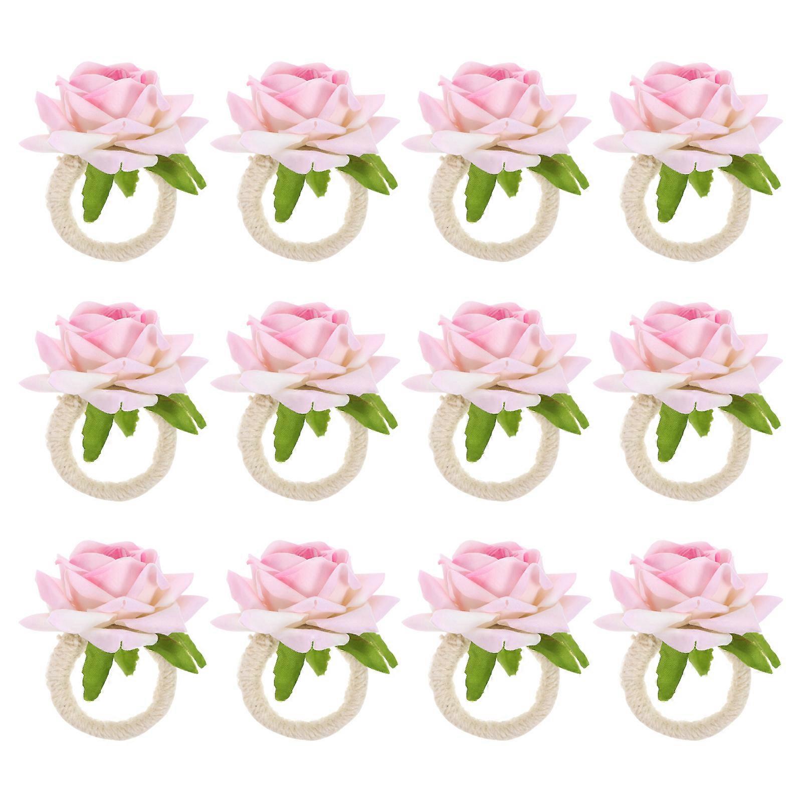 Tovagliolo a forma di fiore Decor accessorio Lino rosa Materiale Tovagliolo da sposa Fibbie 3.1×2.4×1.6in 12Pack