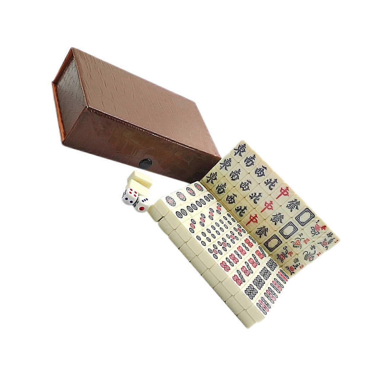 Mini Mahjong Set Portable and Fun Entertainment for Travel and Home Including Quality Mahjong Tiles with an Elegant SnakeSkin Design Beige