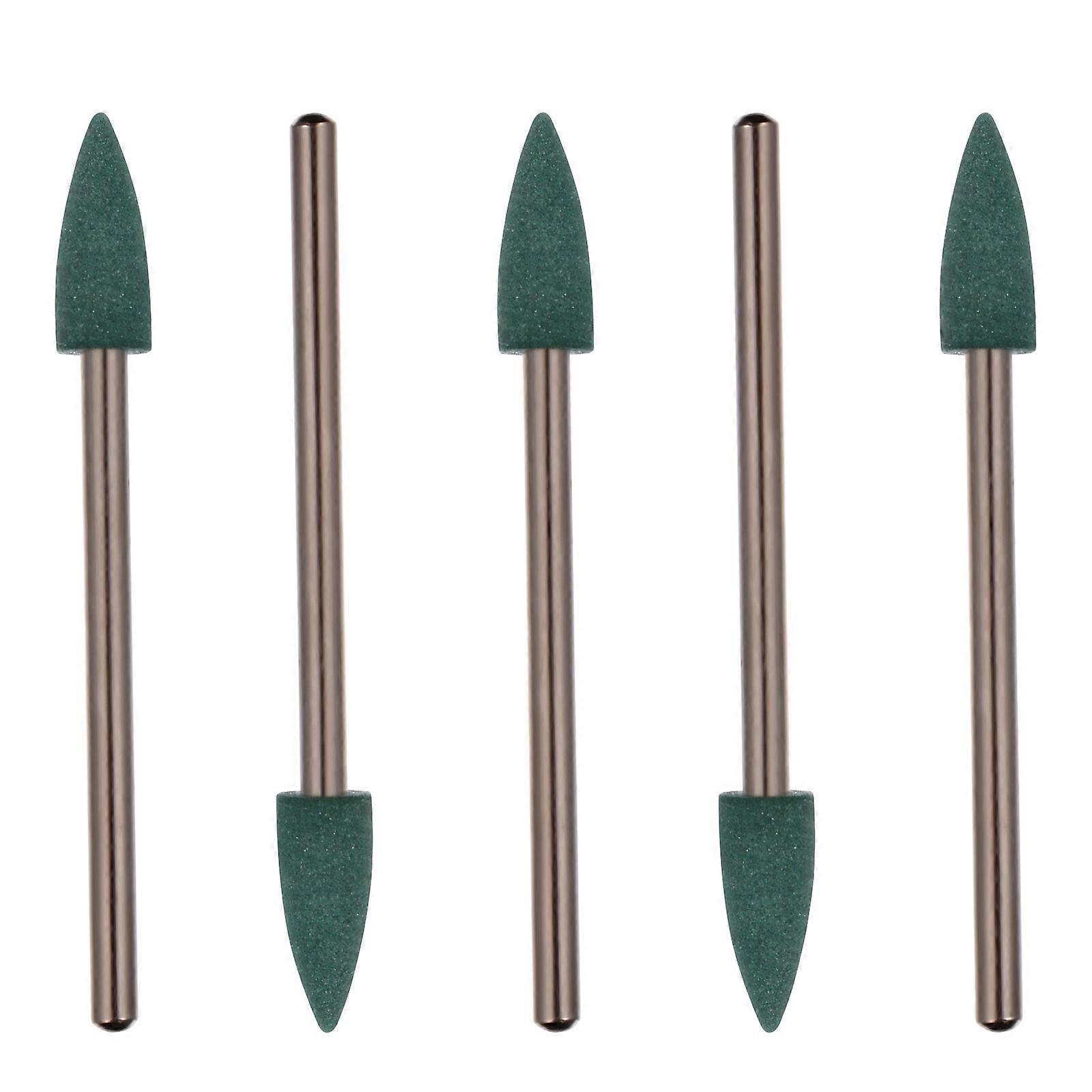 5 Green Rubber Polishing Heads with Shanks for Efficient Grinding, Burr Cleaning, and Precision Surface Finishing