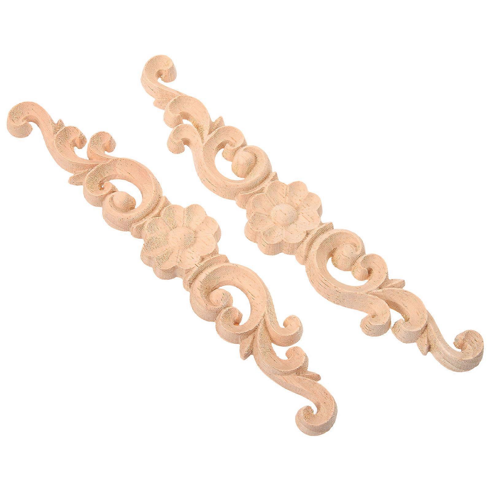 Wood Carved Applique Khaki Square Shape Solid Wood Applique for Furniture Cabinet Door Decors Size 16.00X3.00X0.80CM Carved Patterns 2Pack