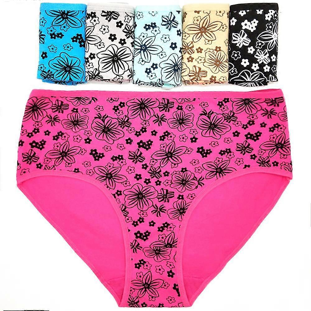 Plus Size truser for kvinne bomull midje undertøy blomsterprint dametruser undertøy 6 stk