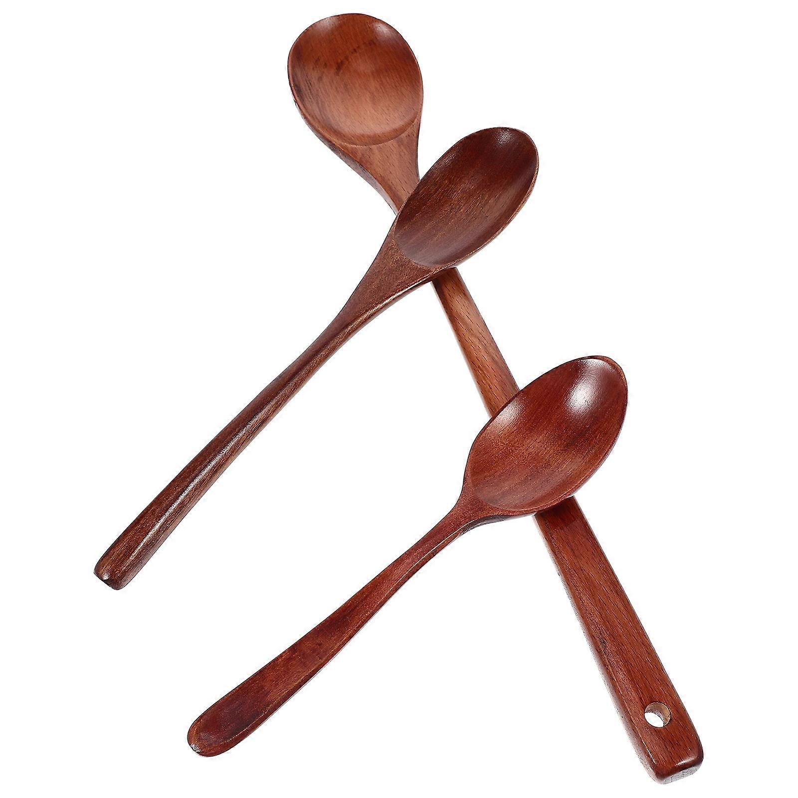 Wooden Spoon Set of 3 Light Brown for Home Use Elegant Design Non-Scratch Multipurpose Kitchen