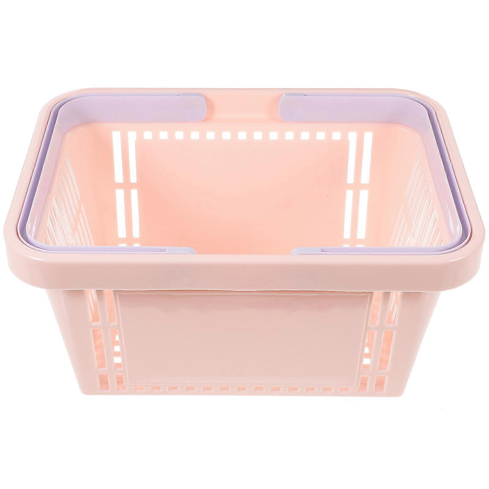 Multifunctional Pink PP Storage Basket with Handles for Home Supermarket and Organizing Small Items 10.5x8.5x6.5 Inches