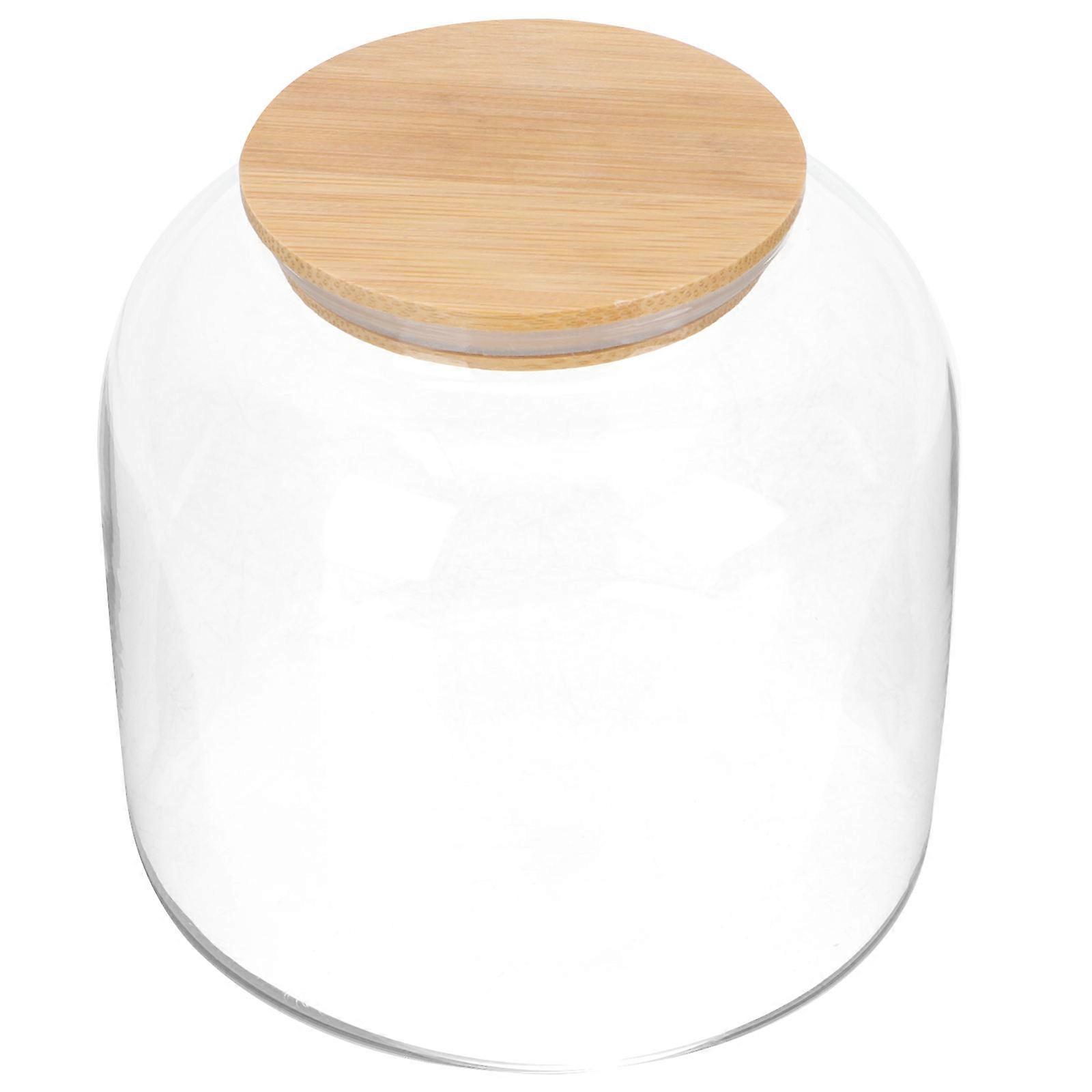 Airtight Glass Jar with Bamboo Lid for Home Use Clear Storage Canister for Snacks Tea and Grains 50oz
