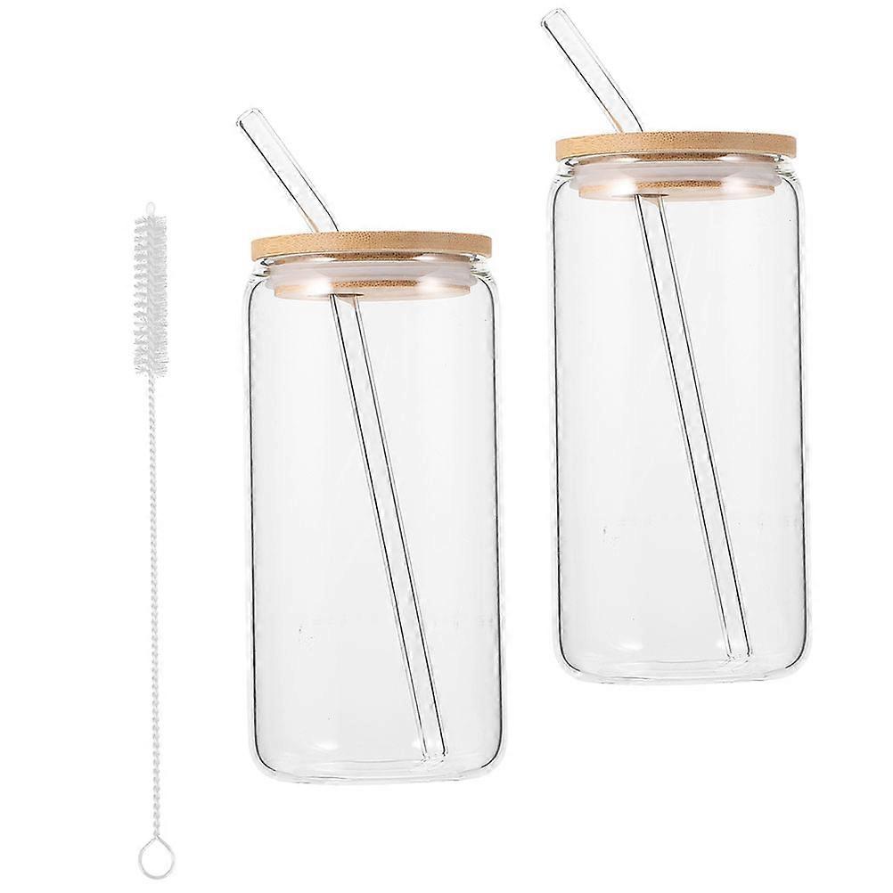Clear Glass Tumblers with Lid and Straw Made of Glass Material for Home Use Juices Beverages 1 Set