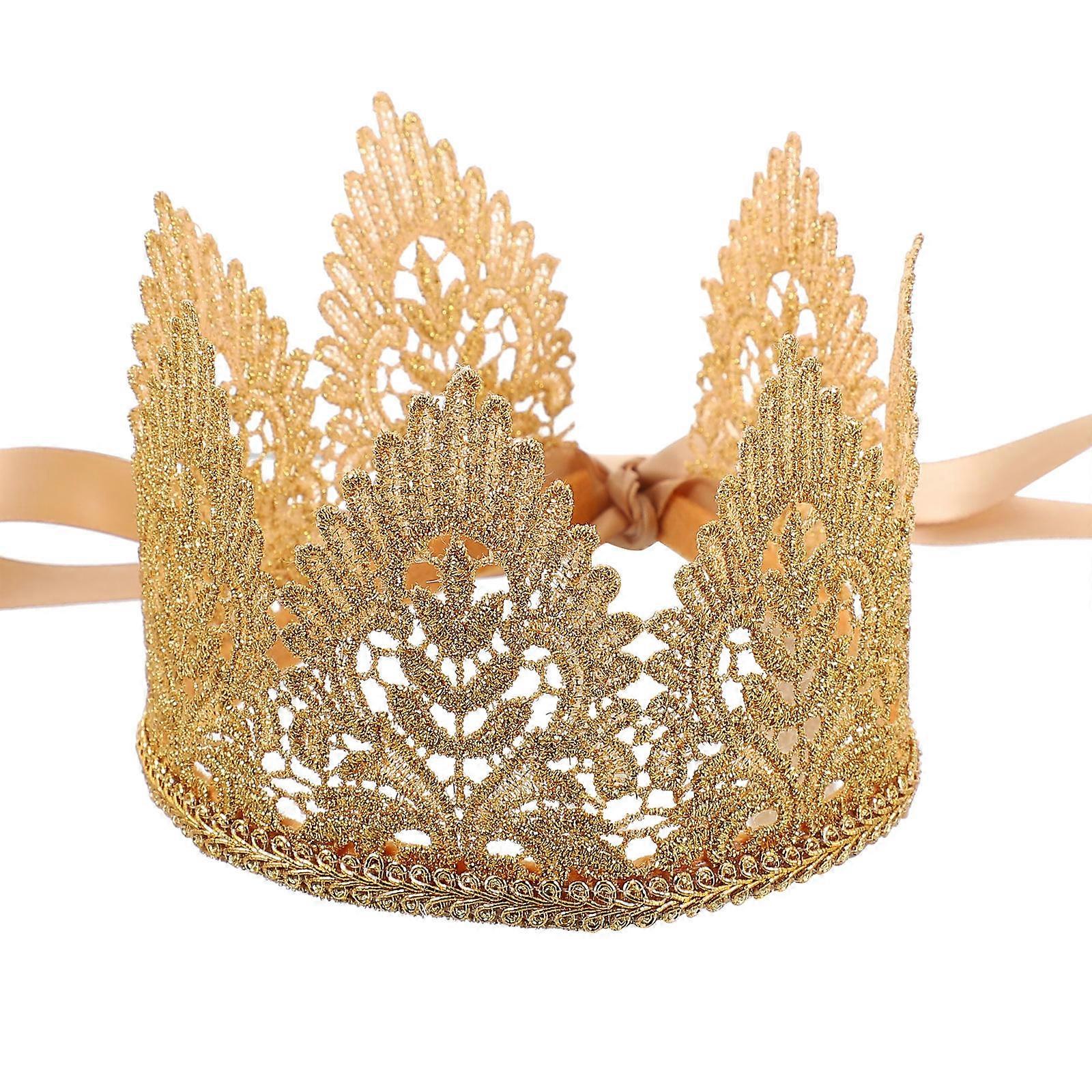 Lace Crown For Kids Child Crown Headdress Festivals Stage Performance Golden Cloth Material 1Pcs