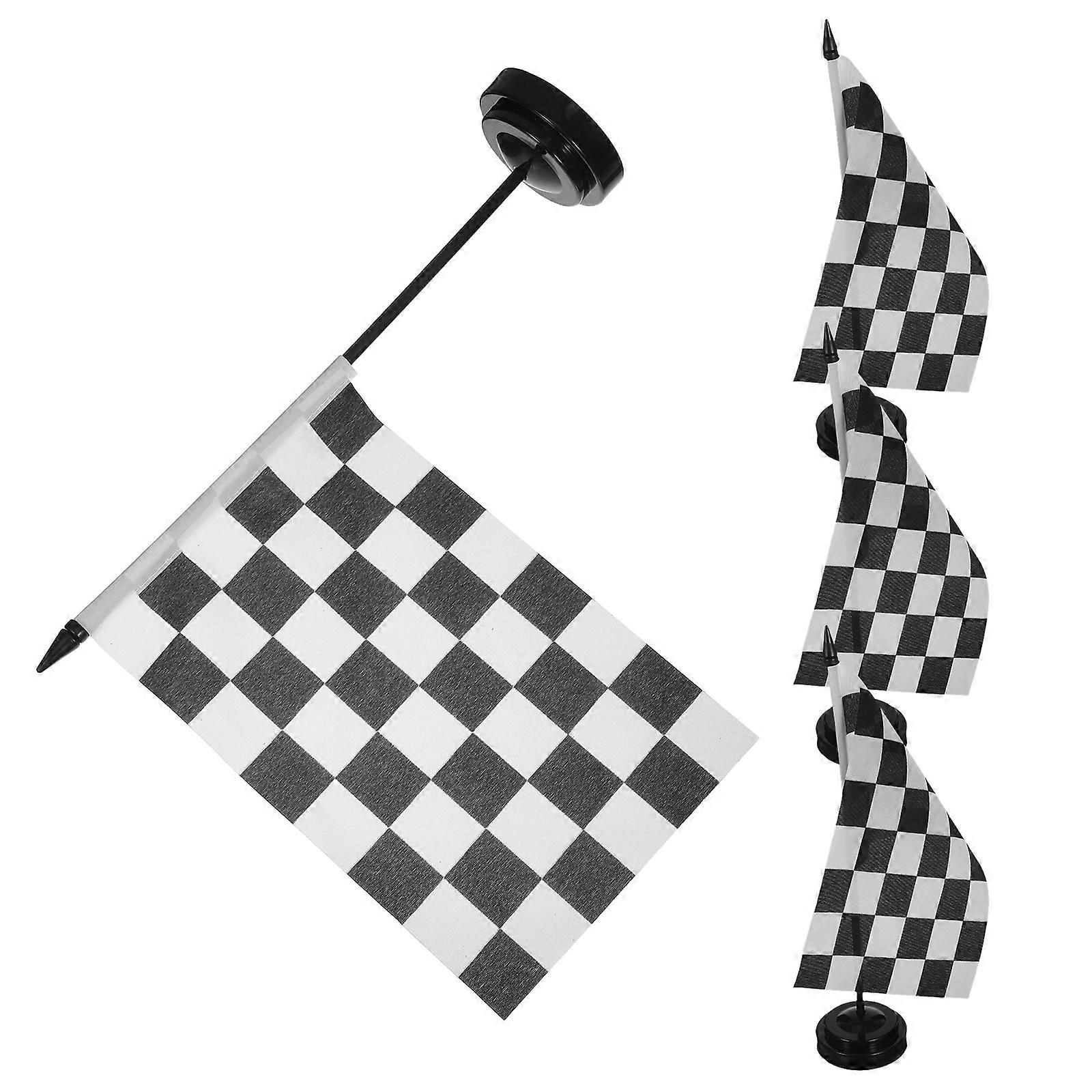 4PCS Black & White Racing Checkered Table Flags, Mini Handheld Plastic Decor for Office, Desk, Race Events