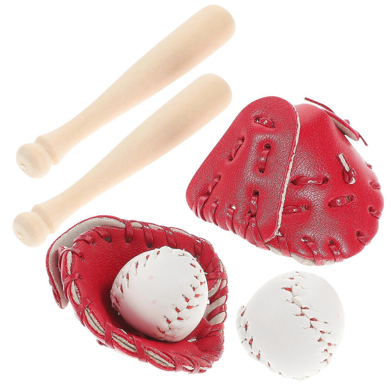 Mini Baseball Bat and Ball Set with Gloves – Realistic Miniature Props for Dollhouse and Birthday Decorations
