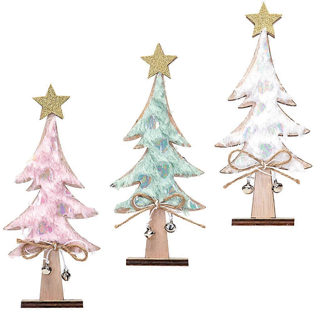 rustik træindretning 3stk juletræ form desktop ornament 22x9cm multifarve festlig stil julefest