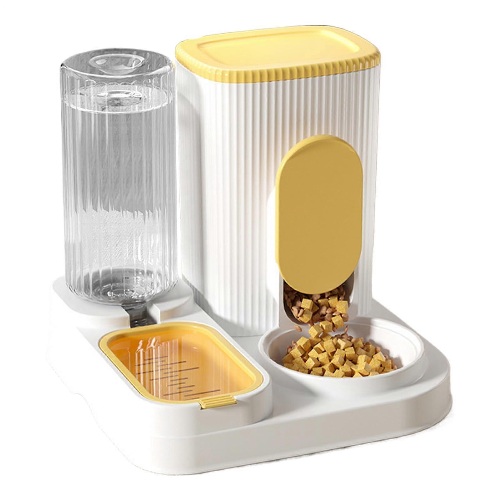 Automatic Pet Feeder with Water Dispenser for Cats and Dogs, 2-in-1 Food Station, Freshness Container, Yellow, Suitable for Small to Large Pets