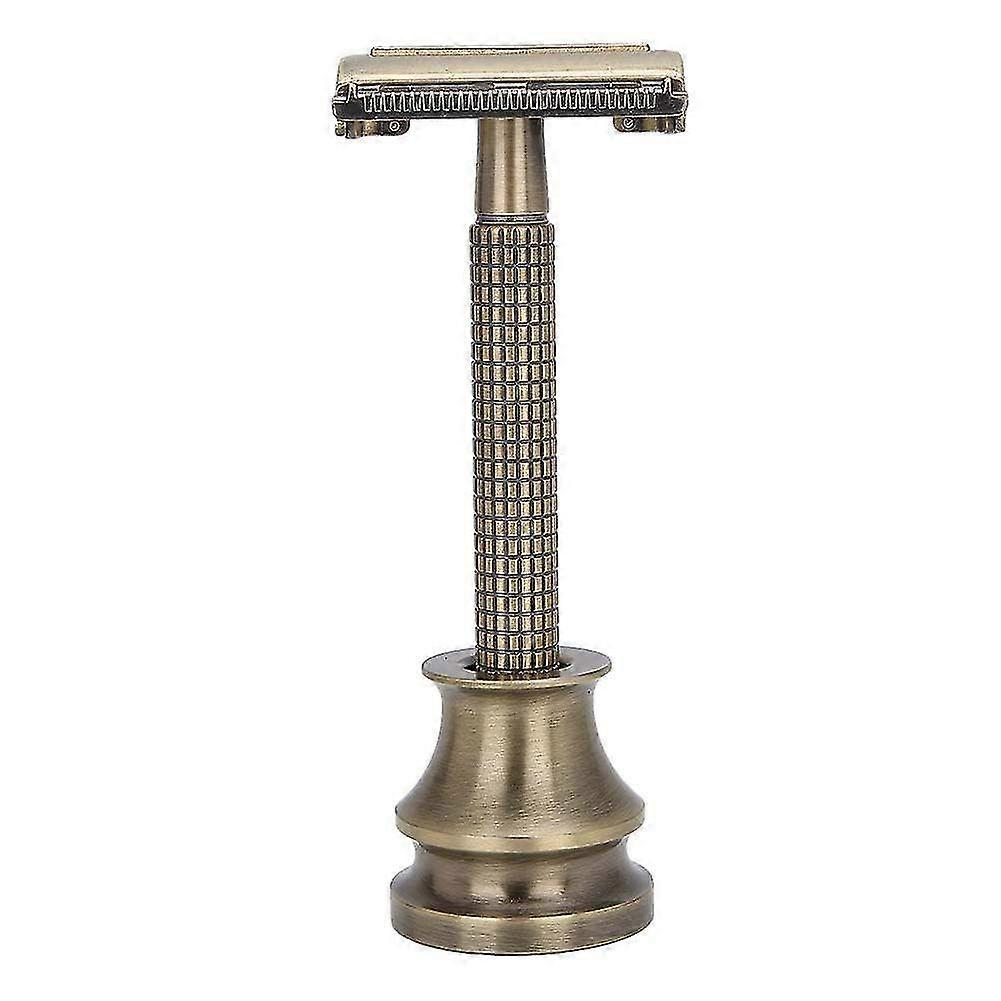Vintage Manual Copper Safety Razor Set with Base - Classic Beard Shaving Tool for a Clean, Smooth Shave in Gold Finish