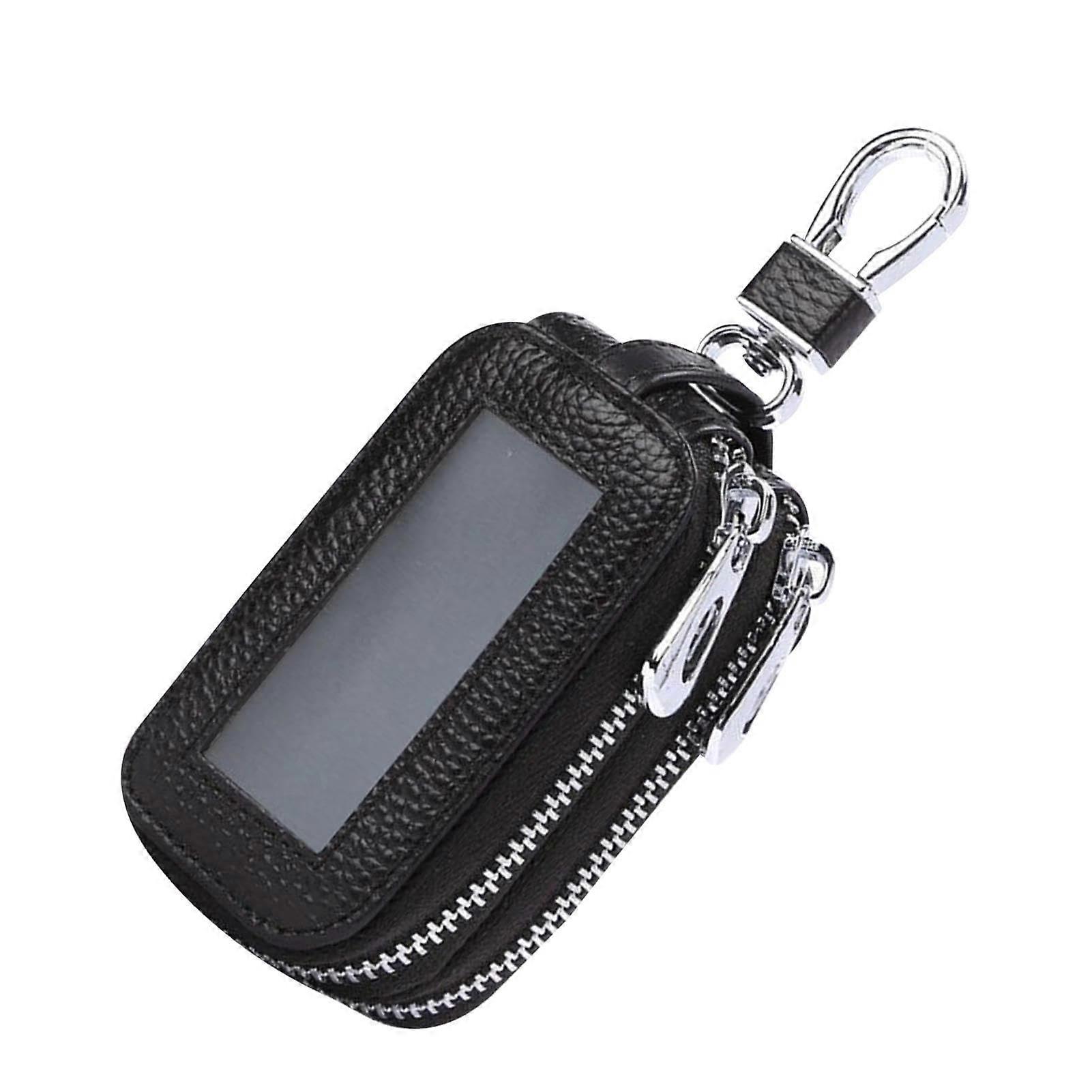 Auto Key Holder Bag with Double Zipper, Black Keychain Protection Organizer, Transparent Keychain Holder for Car Keys
