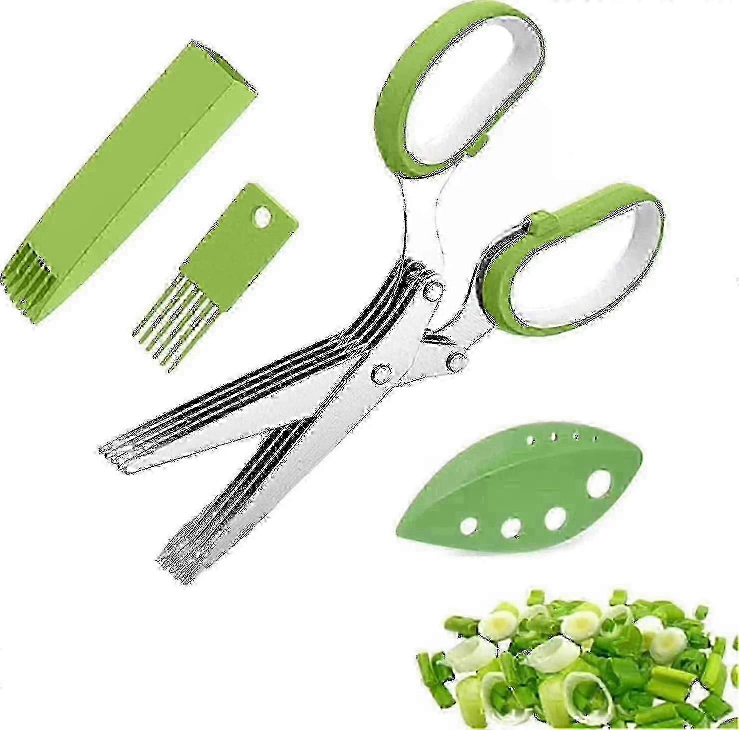 Herb Scissors Set, 5-Blade Stainless Steel Multi-Purpose Scissors with Cleaning Brush