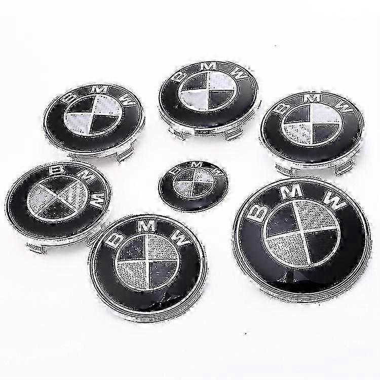 7pcs black logo hood and trunk for all models E30 E36 E46 E34 E39 E60 E65 E38 X3 X5 X6 3 4 5 6 7 8 (82mm + 73mm)
