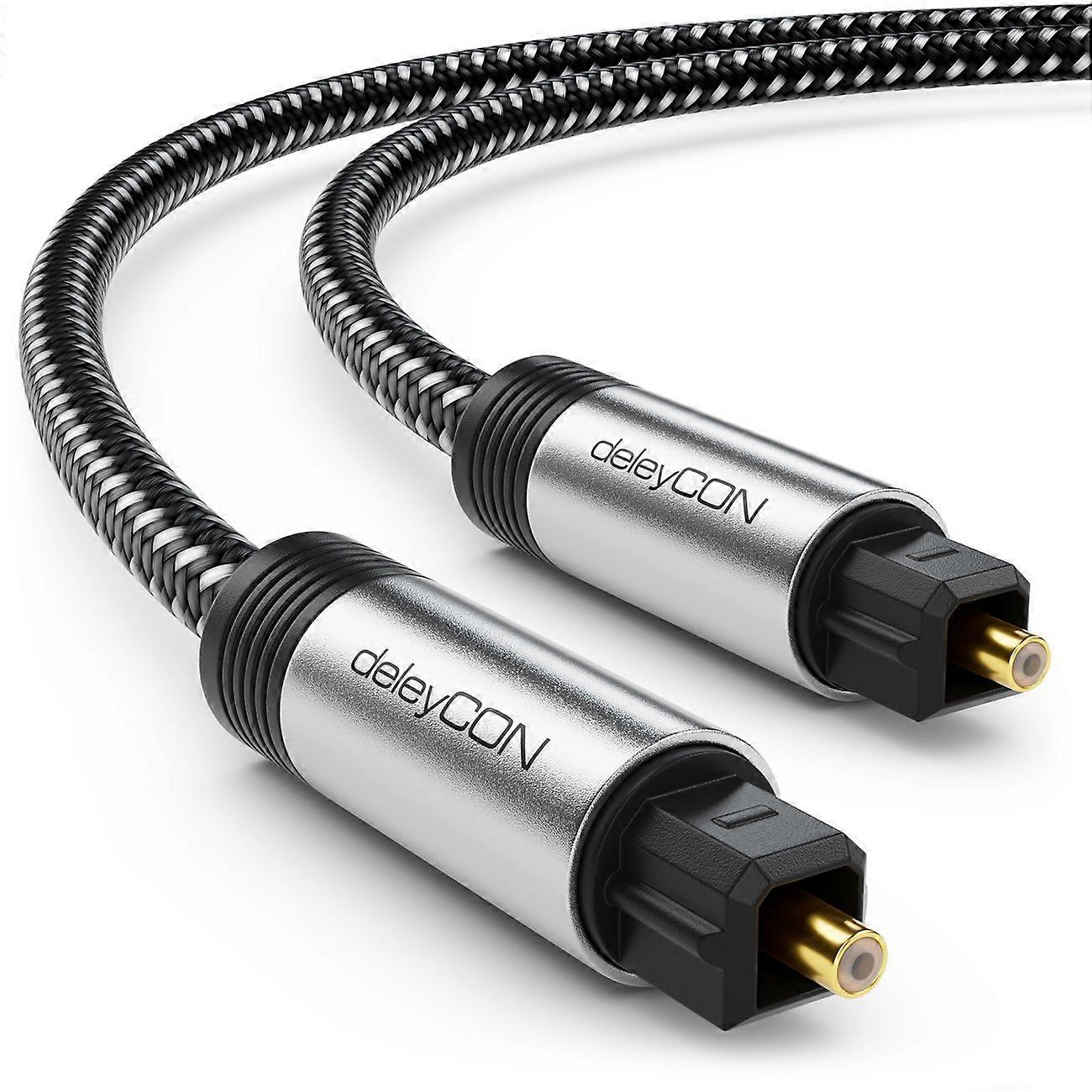 2 m Toslink Optical Digital Audio Cable with Metal Connector, Nylon Sheath, SPDIF Fibre Optic, High-Performance Sound Quality