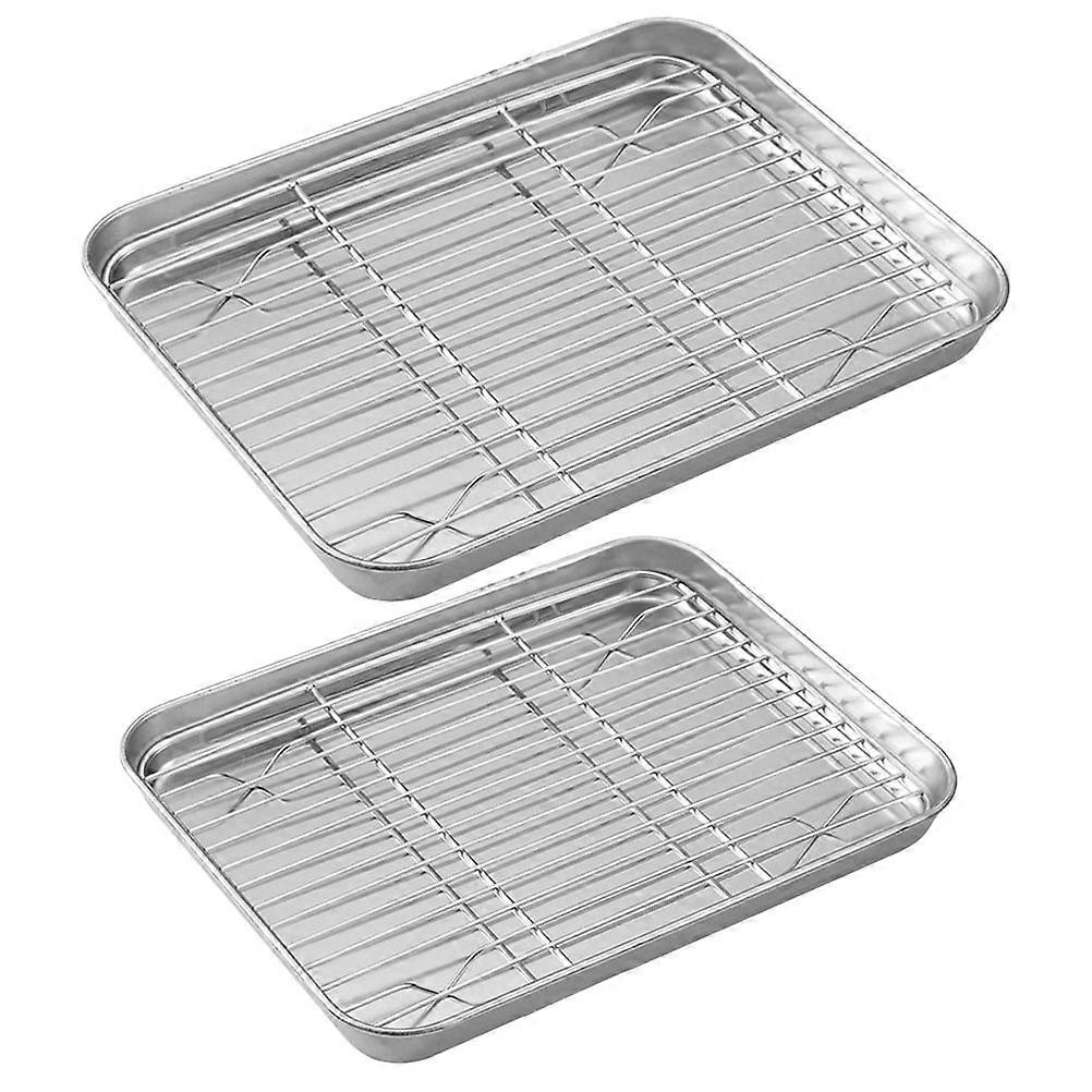 Cookie Sheet With Cooling Rack Stainless Steel Ideal For Baking And Food Preparation Microwave Use 26.50X20.50X2.50CM 2 Sets