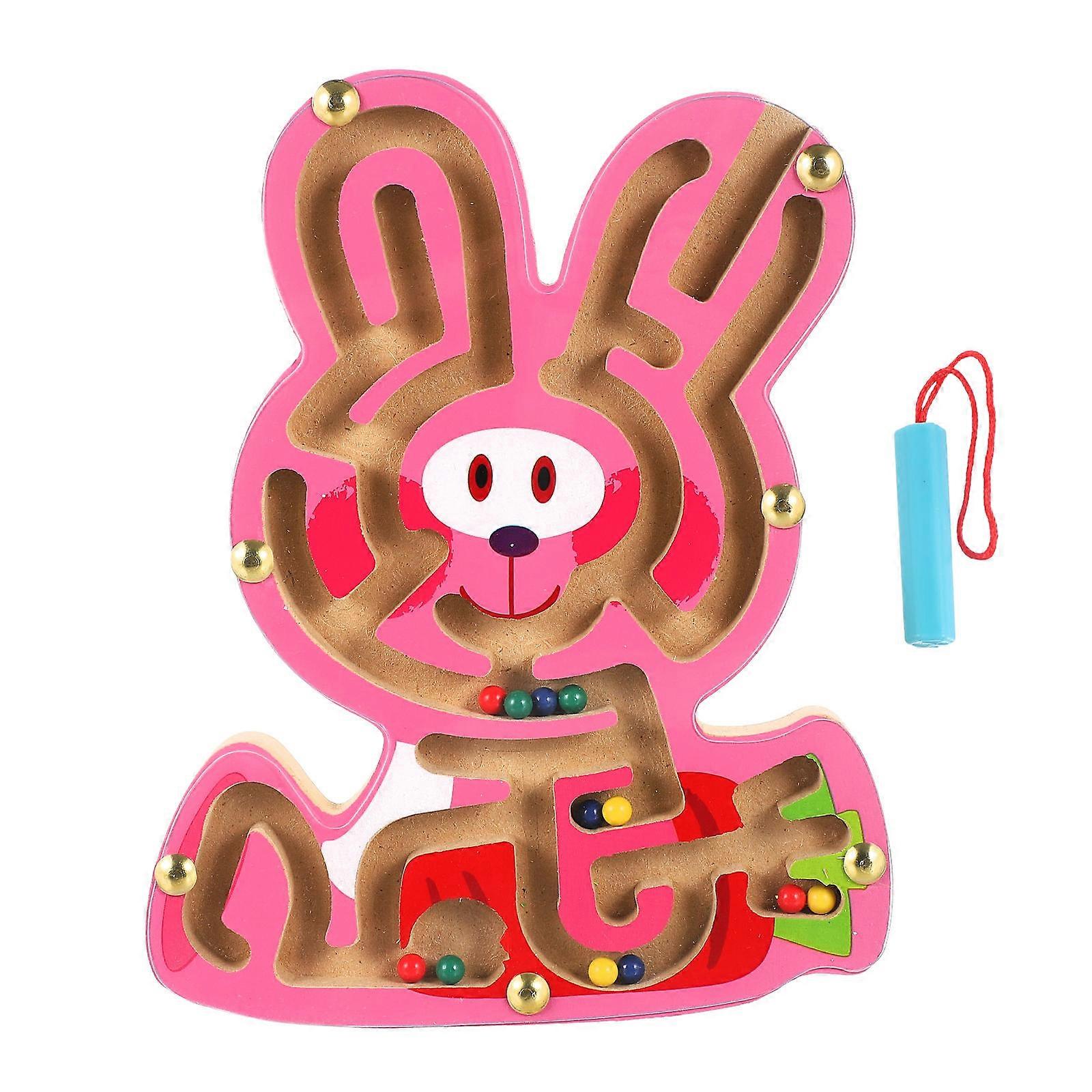 Animals Pattern Beads Maze Wooden Puzzle Educational Toy For Kids Enhancing Motor Skills Development In Pink Color 1Pack