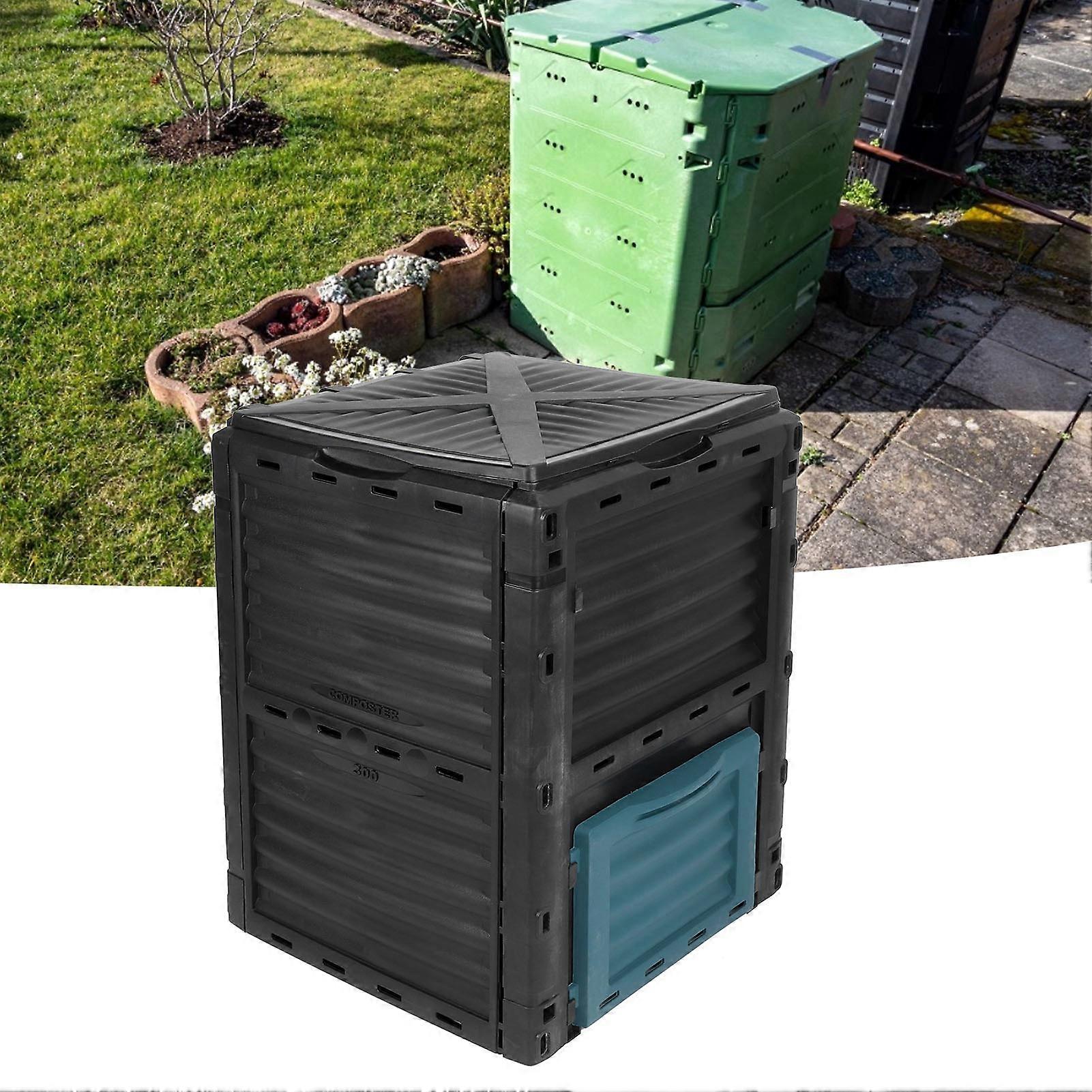 Compost Bin Composter 300L Capacity Hinged Upper Cover with Vent for Kitchen Garden 