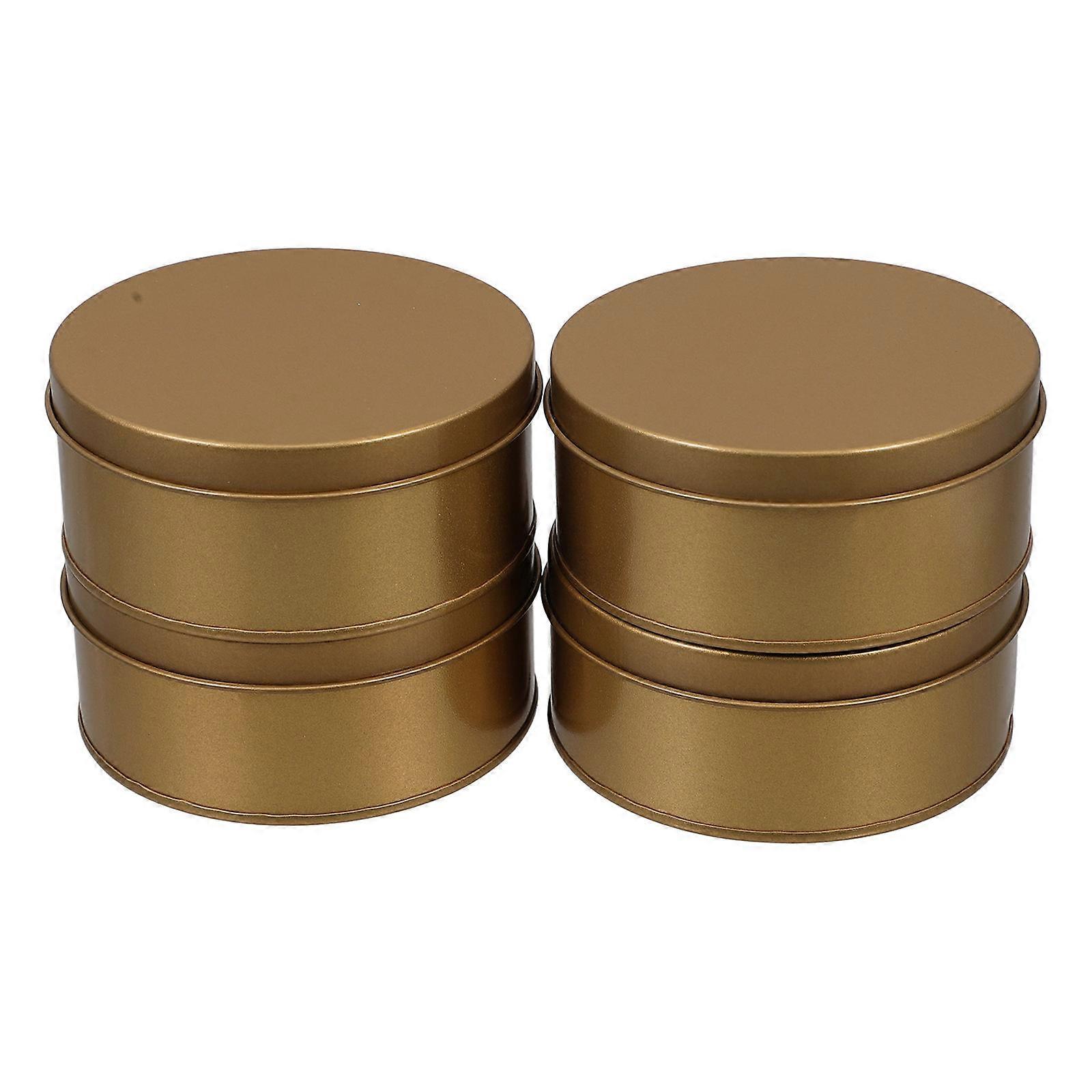 4pcs Round Metal Tin Cans Empty Containers Large Gold Boxes for Cookie and Candy Storage Round Metal Containers with Lids Golden