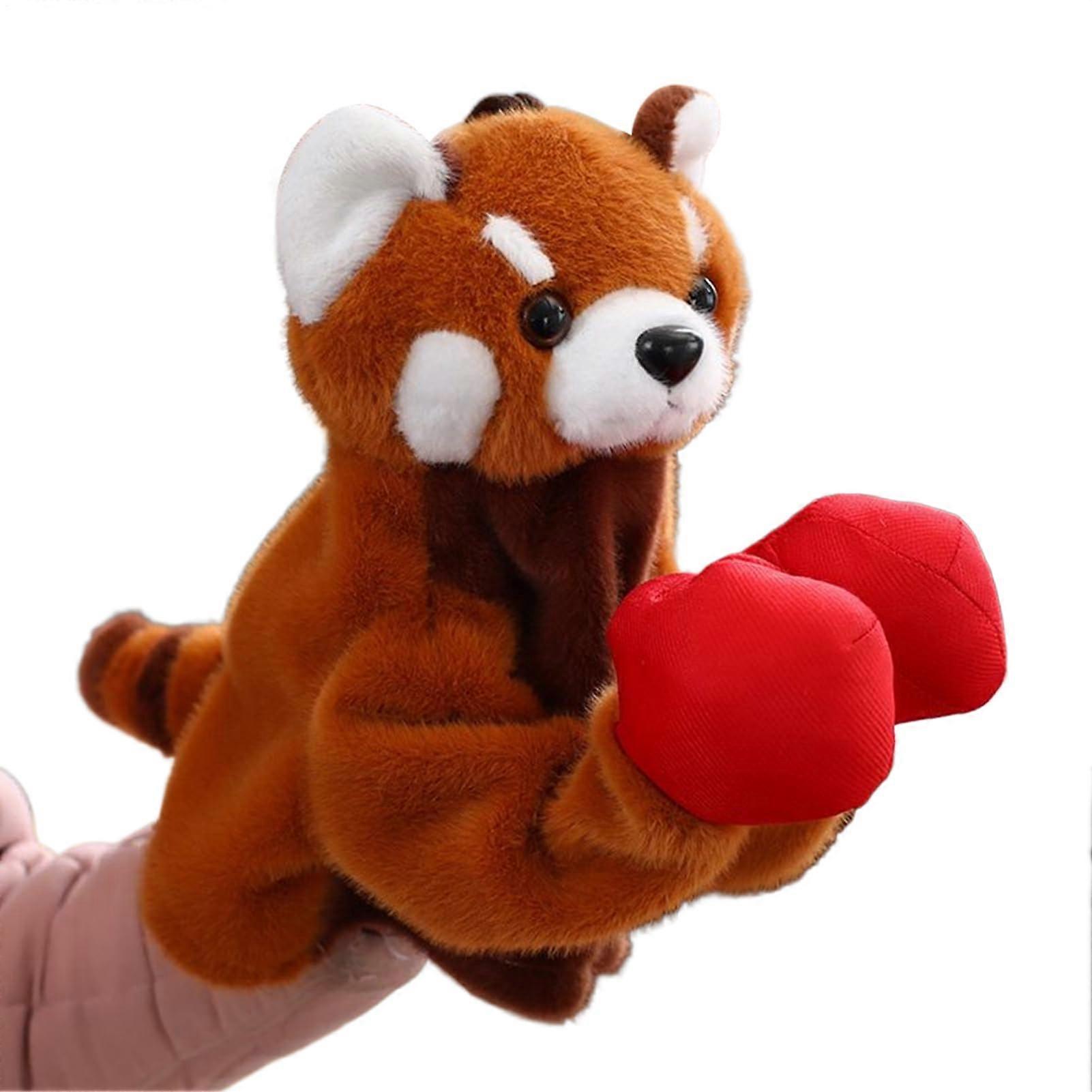 Hand puppets, realistic plush toy  Emotional learning toy with extendable arm for ages 3 and up, for roleplaying and parties, raccoon.