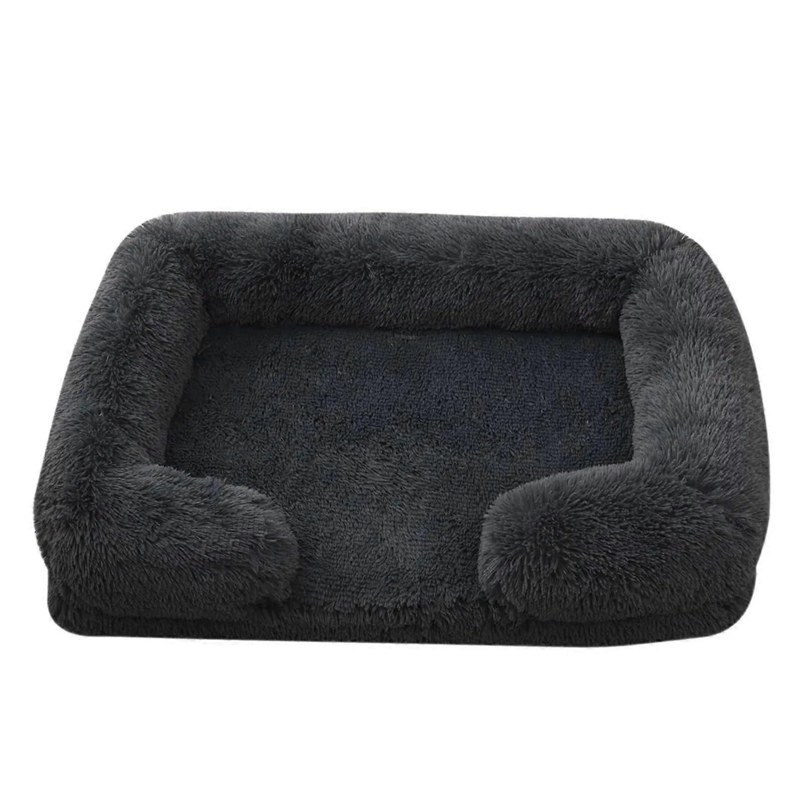 Winter Dog Bed Plush Fleece Small Size S Schwarz S Removable Washable Cover Non Slip Base