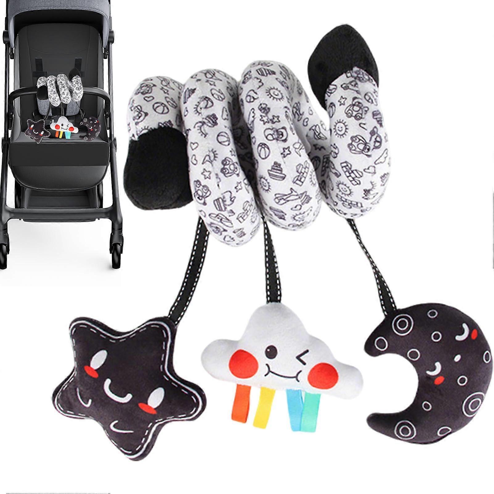 Stroller Activity Plush Toy Contrast Sensory Toy with Bell for Toddlers Star and Moon Style