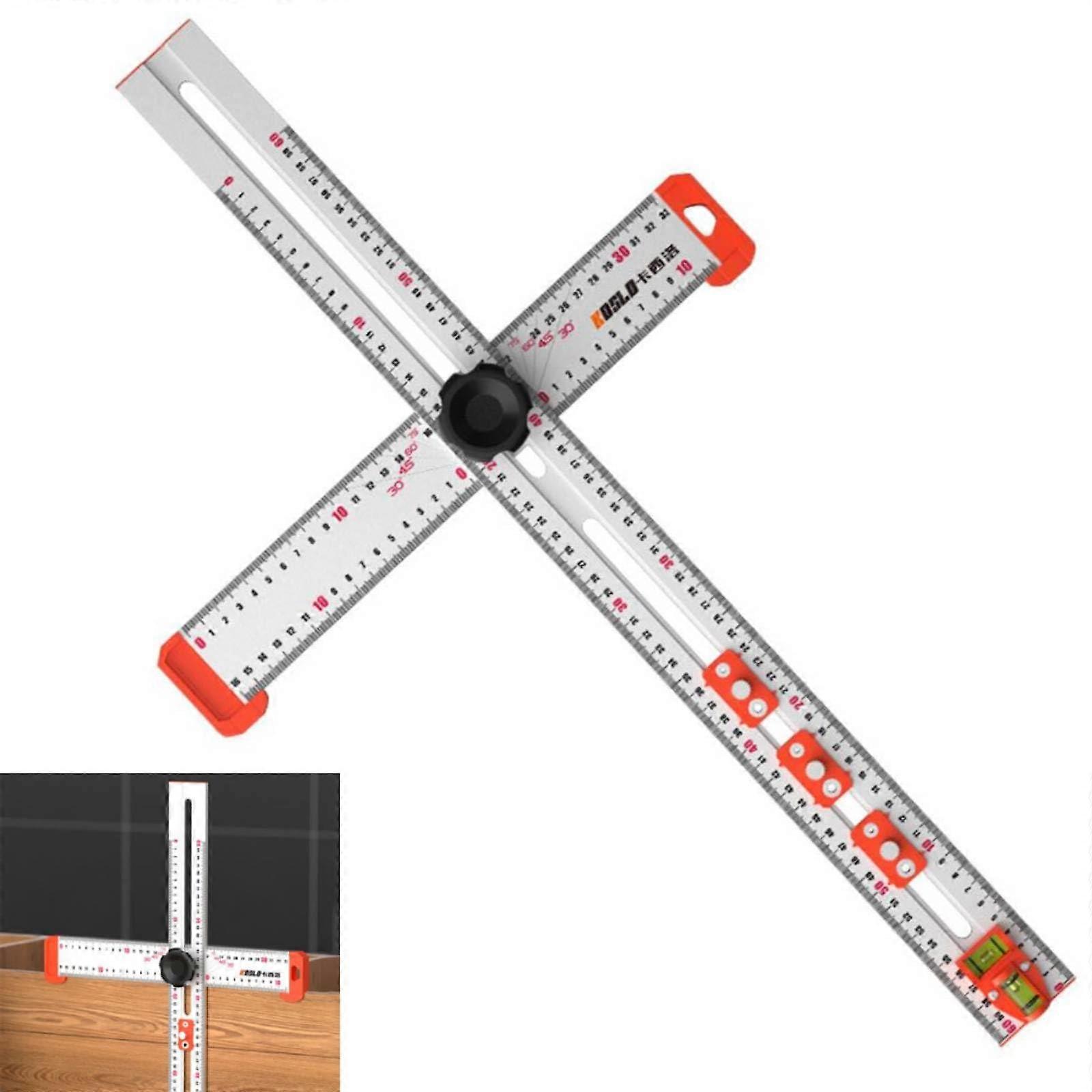 2 in 1 Drill Positioning Ruler 60cm Aluminum Alloy High Precision Angle Ruler Woodworking Scribing Gauge T Type Ruler