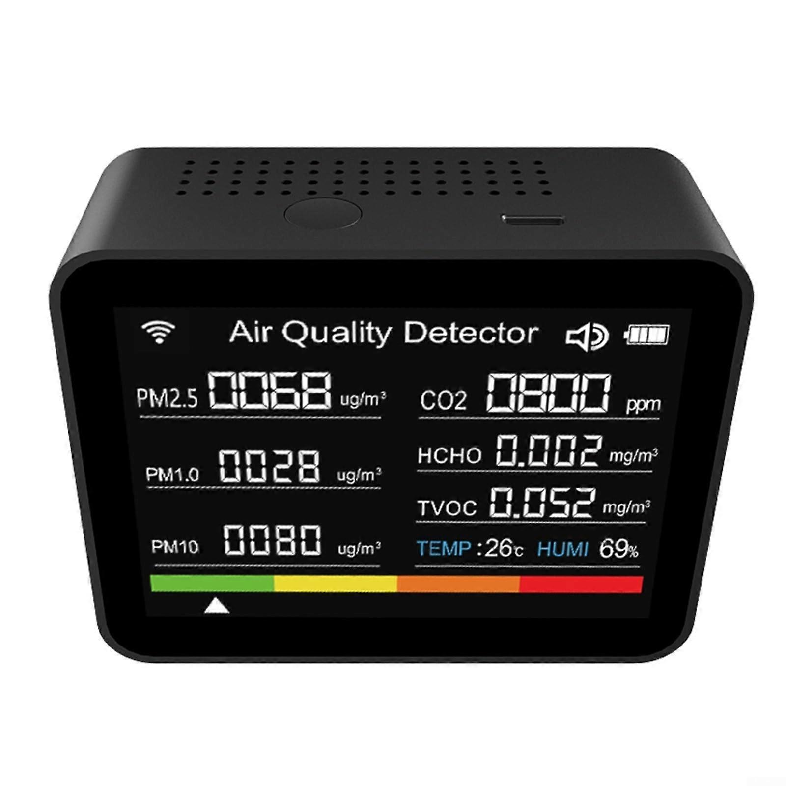 13in1 Indoor Air Quality Monitor WiFi for Tuya CO2 Detector Air Quality Tester for Home Office Hotel (Black)