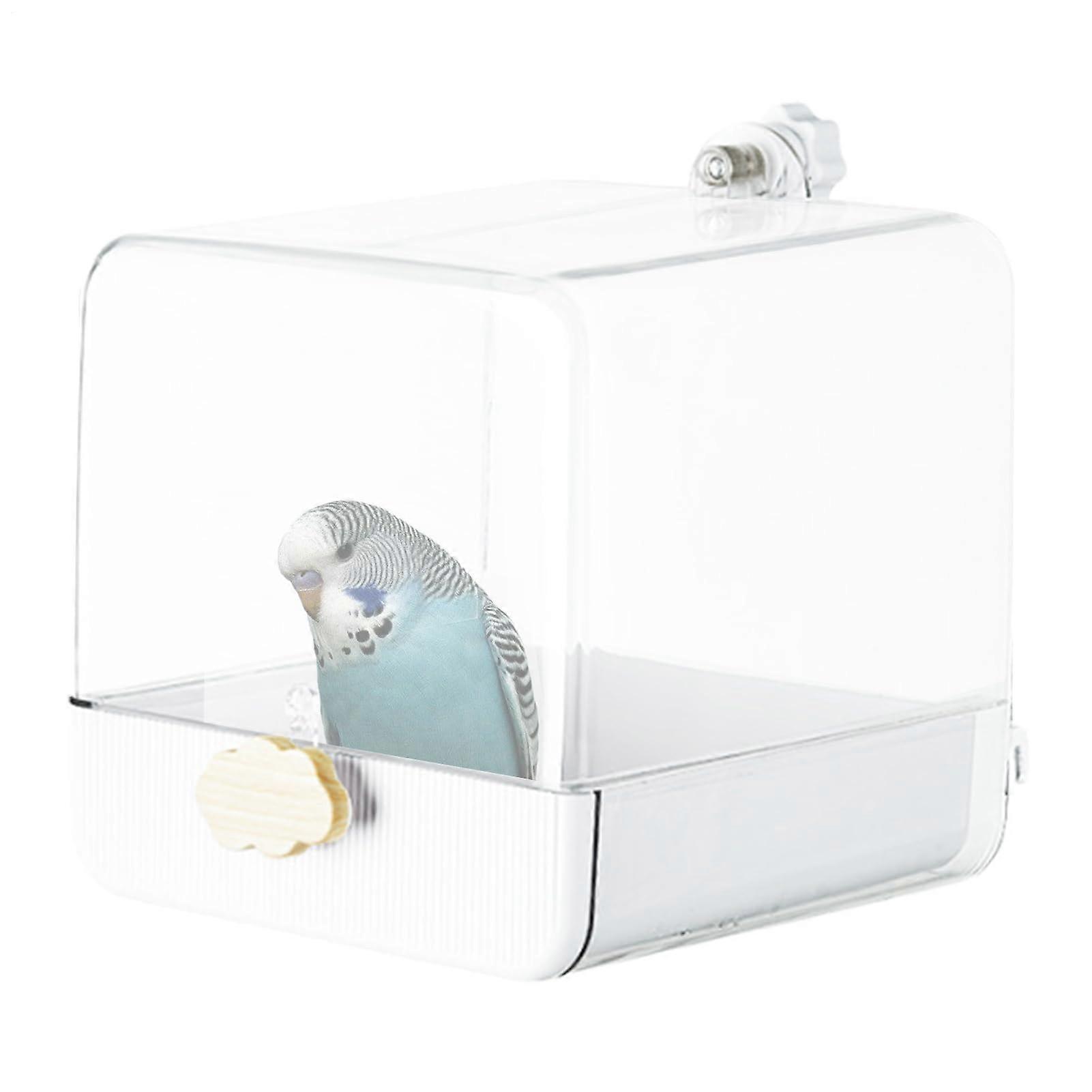 Parakeet Bath Compact Parrot Tub, Lightweight Bird Shower Caged Bird Bathing Unit, Drawer Equipped for Small Birds White
