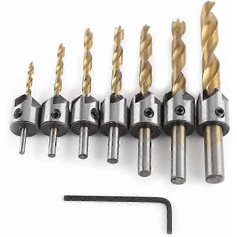Countersink Round Shank Steel Drill Bits for Chamfer Joinery with Hex Wrench(3-10mm (3/4/5/6/7/8/10mm))