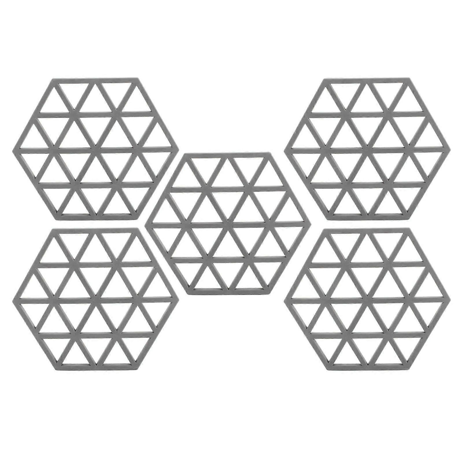5-Piece Hexagon Silicone Placemats Heat Insulation Dining Table Mats, Grey