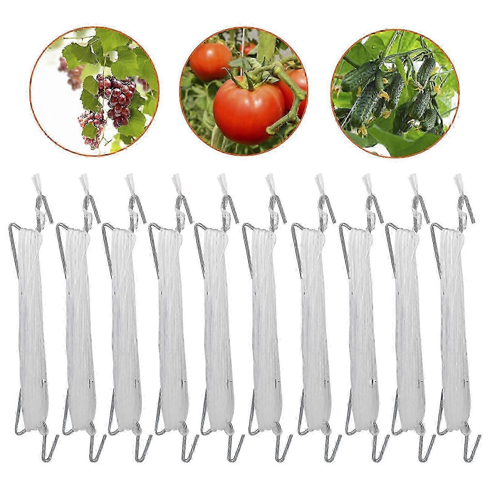 10 Pcs Tomato Hooks with String for Garden Plant Support, Vegetable Climbing Clips for Tomato Vine and Grape Plants