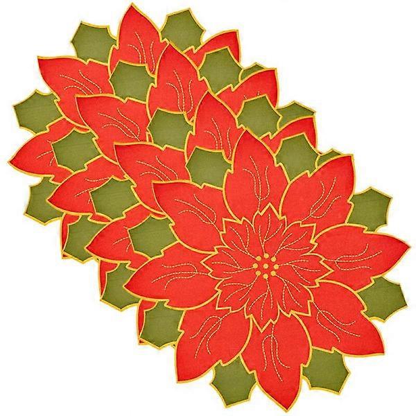 Set of 4 Christmas tablecloths, with red flower prints, non-slip tablecloths washable tablecloths for Christmas decoration