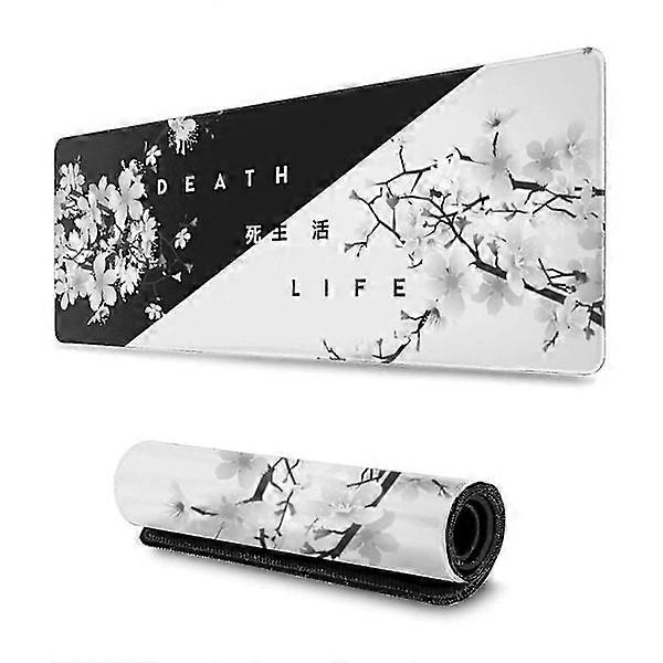 Black and White Japanese Cherry Tree Gaming Mouse Pad, Extended Large Mouse Pad Desk Pad, Stitched Edges Mouse Mat