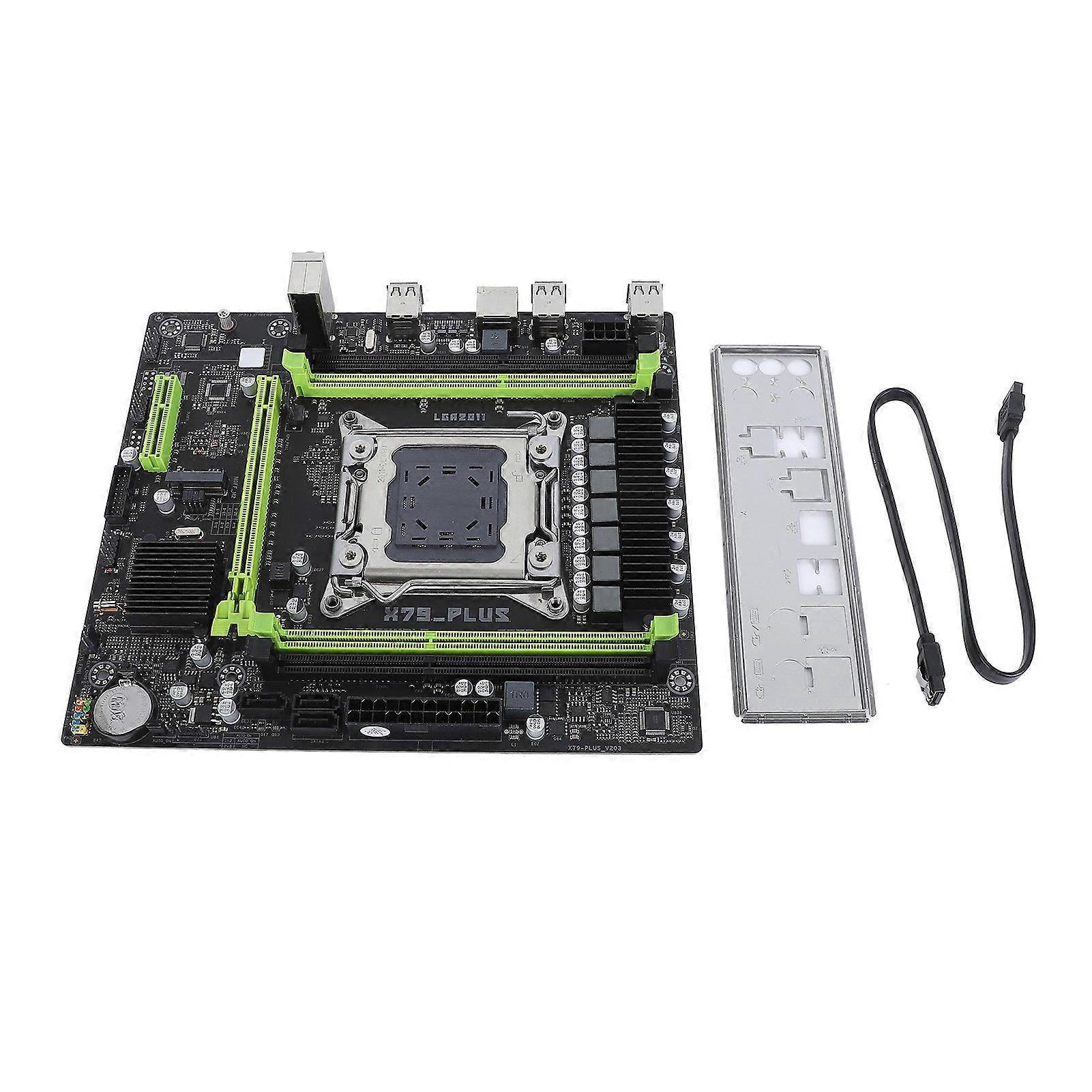 X79 PLUS Computer Motherboard for LGA 2011 CPU 4 DDR3 Memory PCIe 3.0 16X M.2 NVME NGFF Port 3 SATA 2.0 6 USB 2.0 Slots