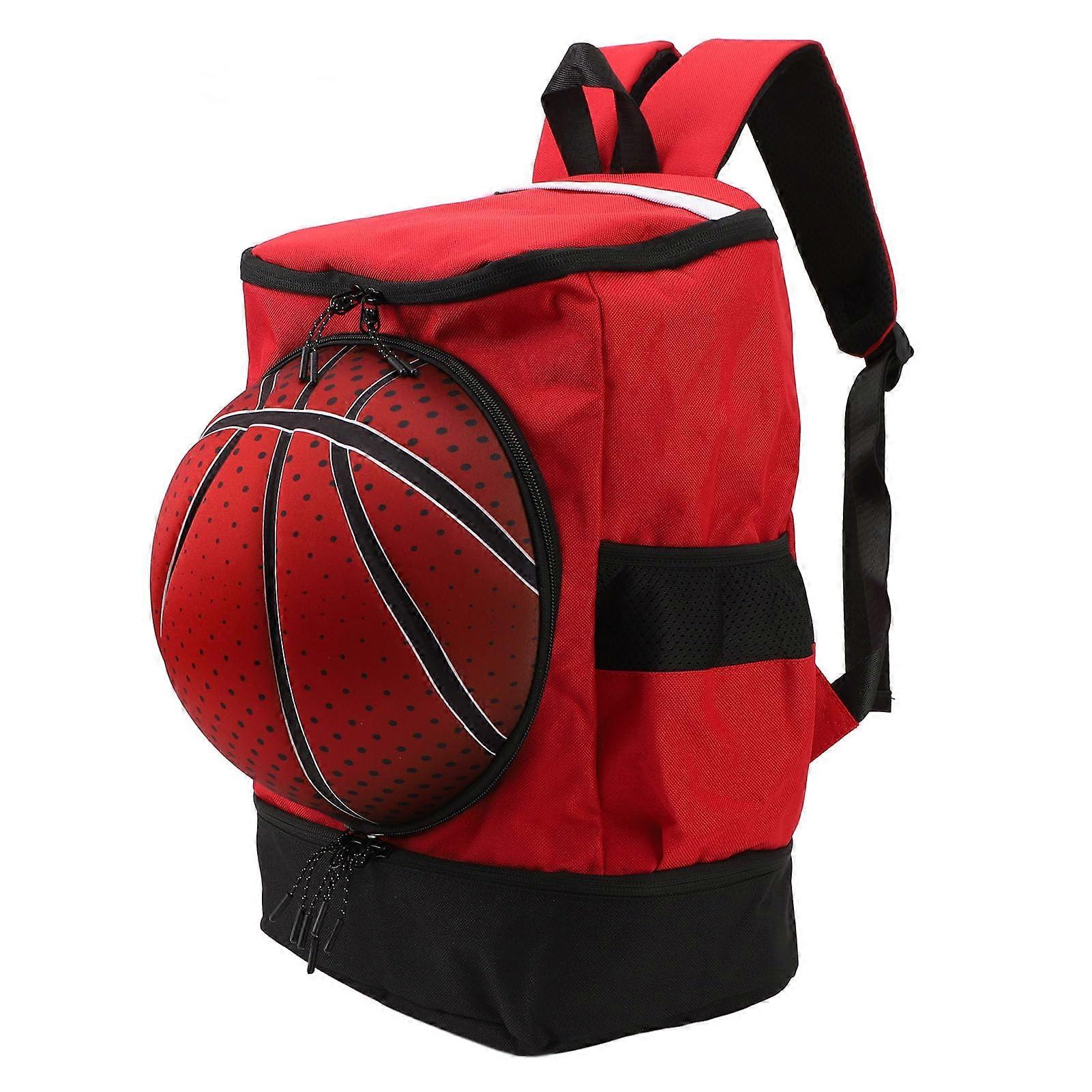 Robust Basketball Backpack with Spacious Compartments, Sturdy Oxford Fabric, Adjustable Straps for Basketball and Volleyball, Red and Black