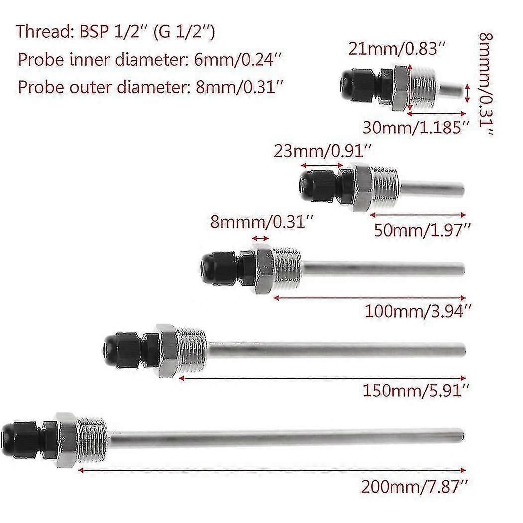 Doigt de gant en acier inoxydable 304, 1/2 pouce, longueur 30 mm pour capteurs de température