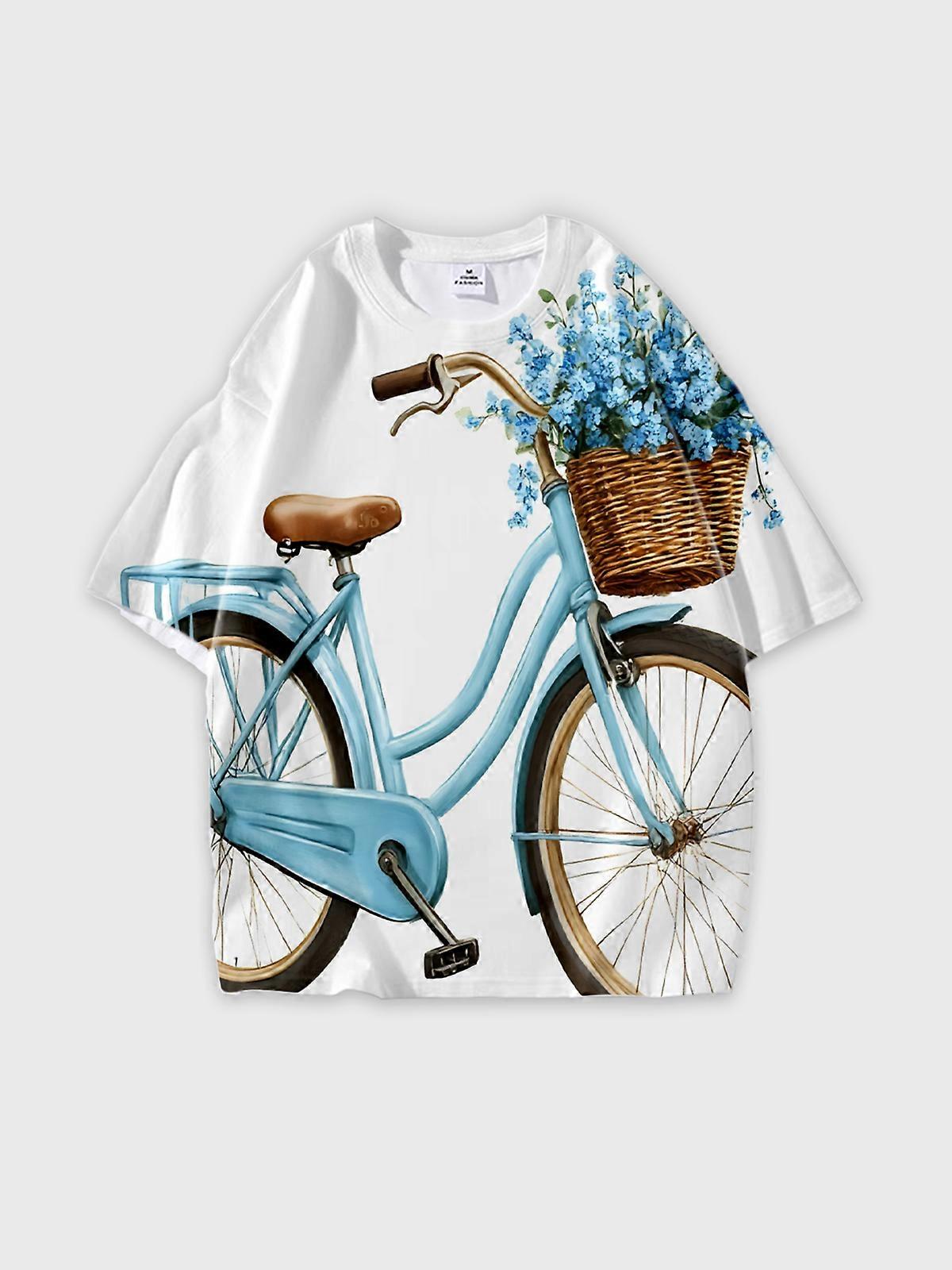 T-Shirt Round Neck, Loose Short Sleeve Pattern Graphic Tee, Unisex Summer Casual Top V3695